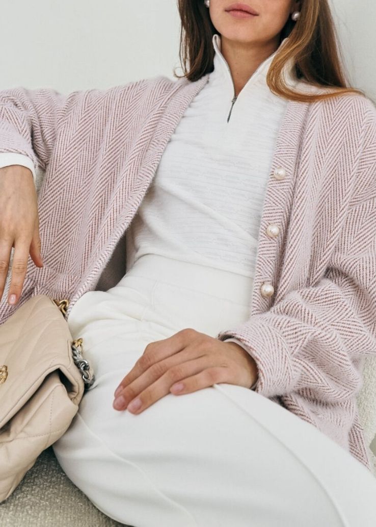 Arabelle Chevron Cosy Cardigan | Pink/White