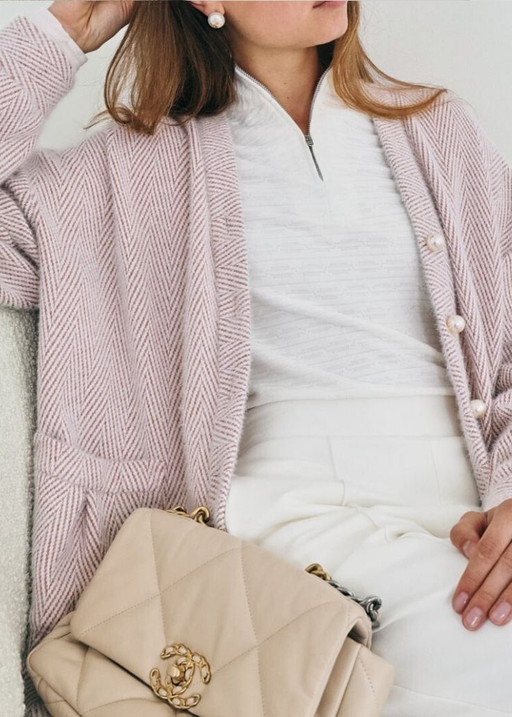 Arabelle Chevron Cosy Cardigan | Pink/White