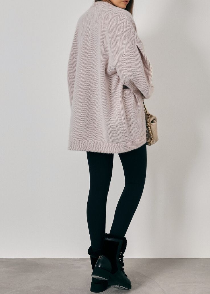 Arabelle Chevron Cosy Cardigan | Pink/White
