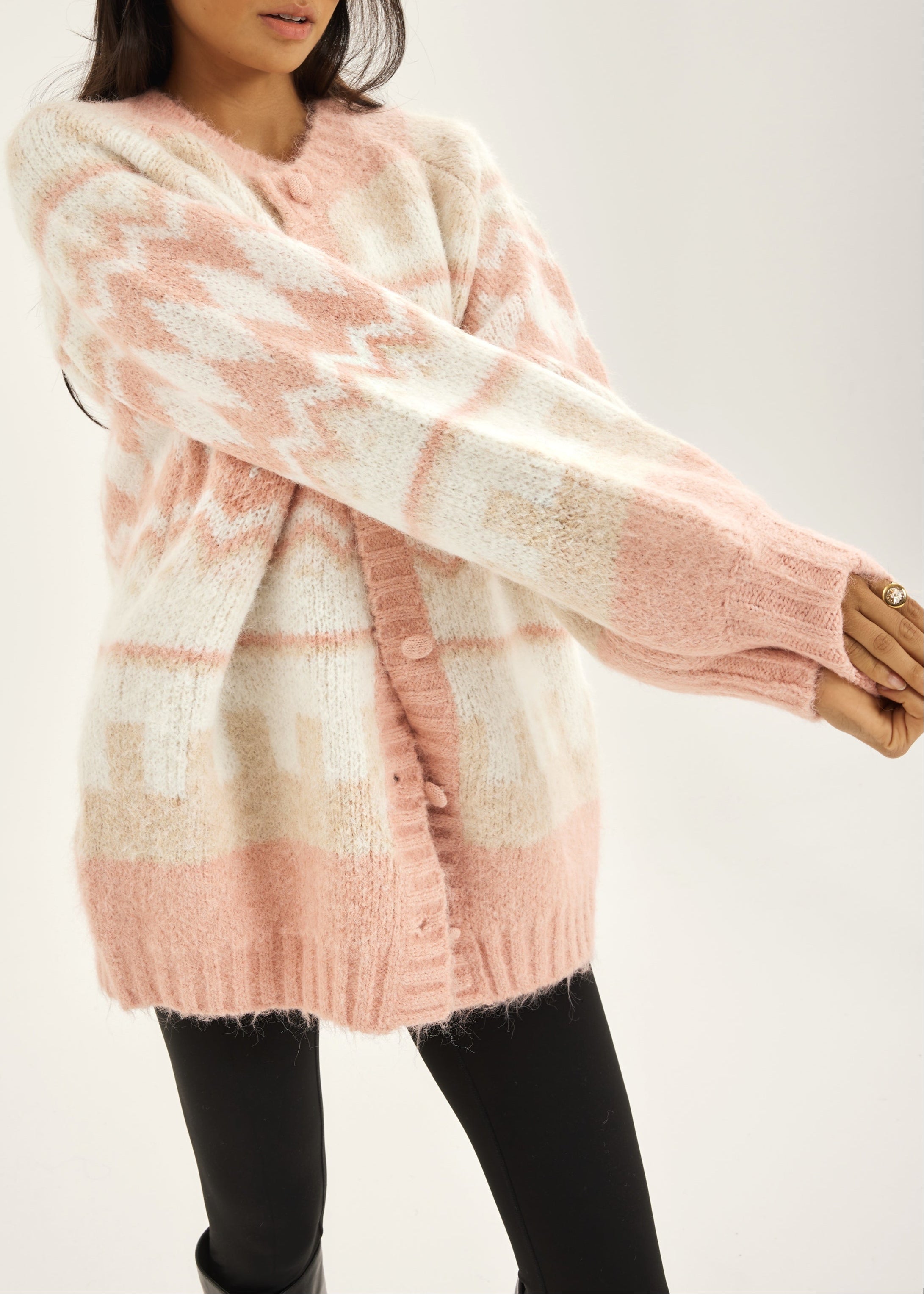 Aspen Fairisle Cosy Cardigan | Dusky Pink