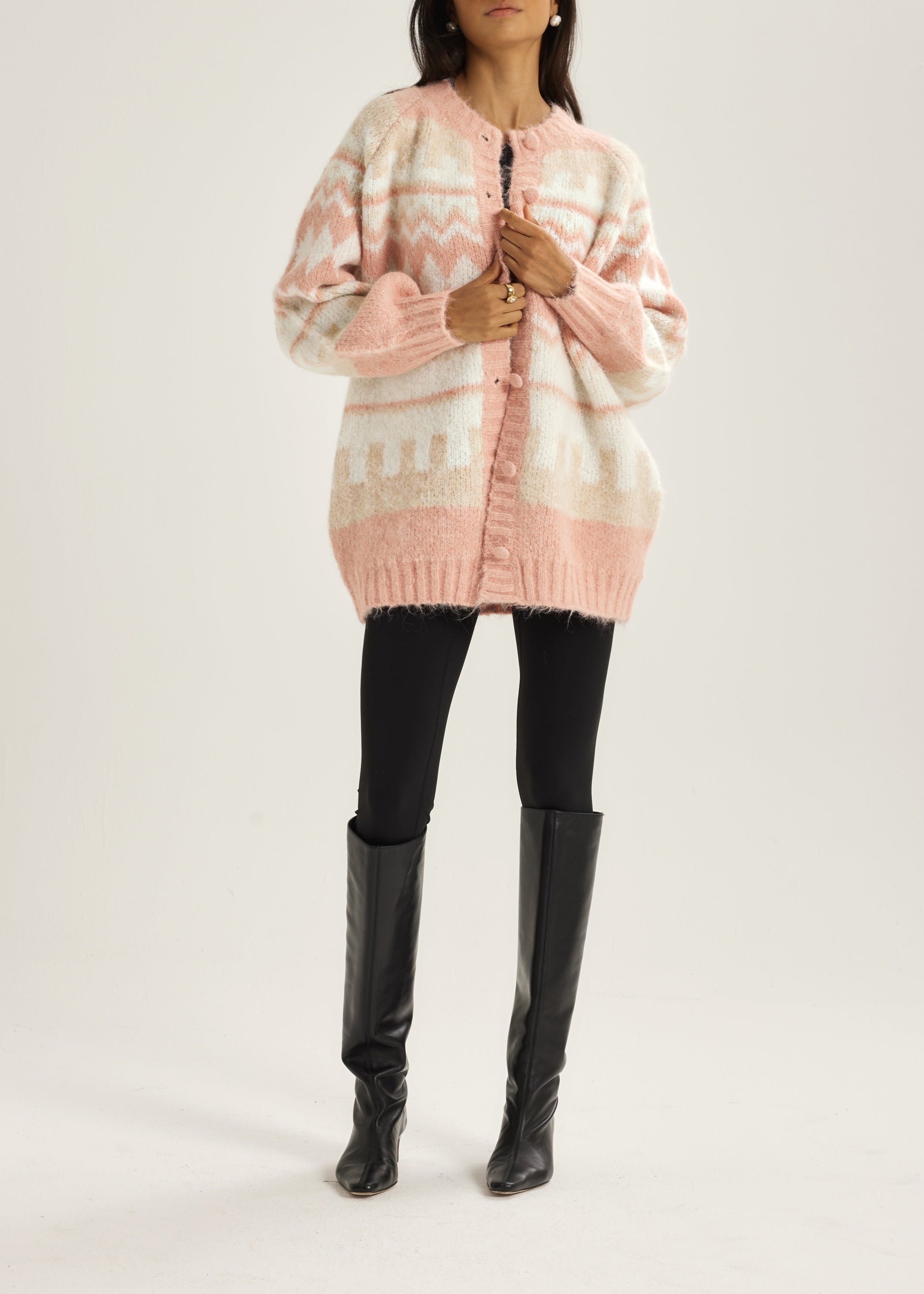 Aspen Fairisle Cosy Cardigan | Dusky Pink