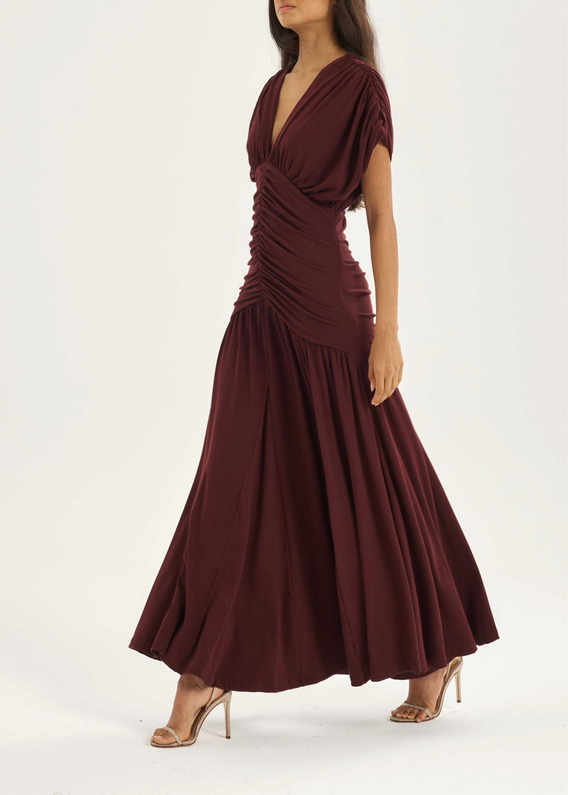 Alaina Drapert Paneldrøm Kjole | Merlot