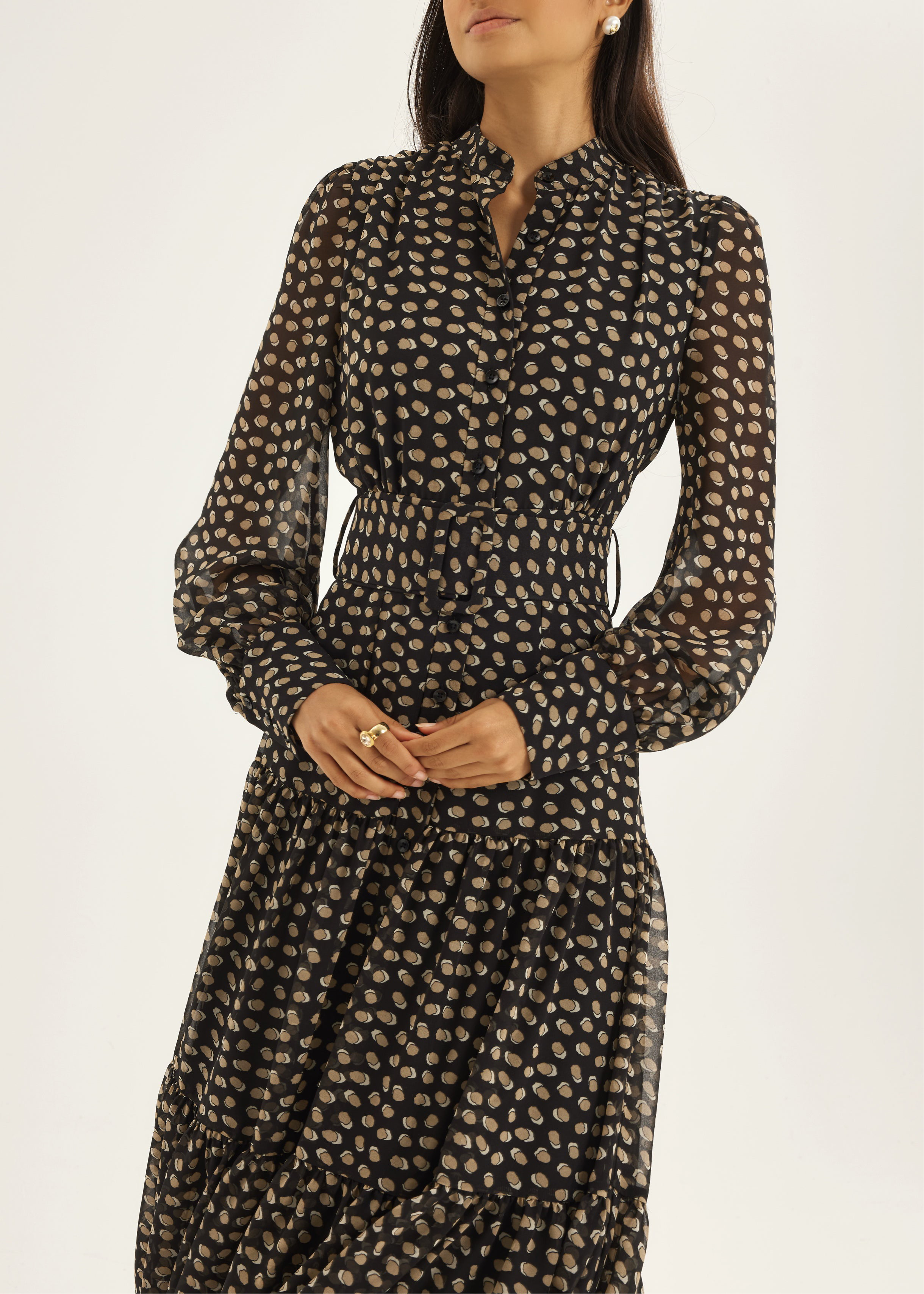 Willow Printed Belted Maxi Dress | Beige/Black