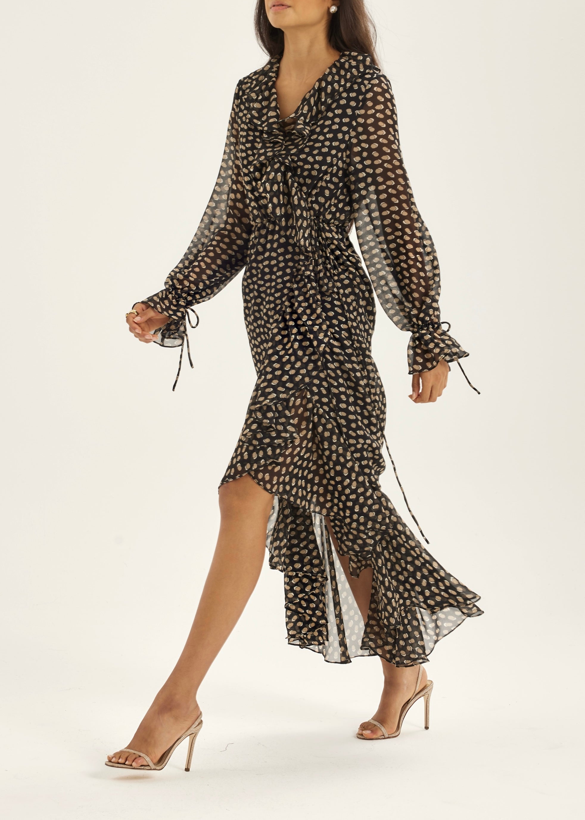 Meryl Tie Wrap Printed Maxi Dress | Black/Brown