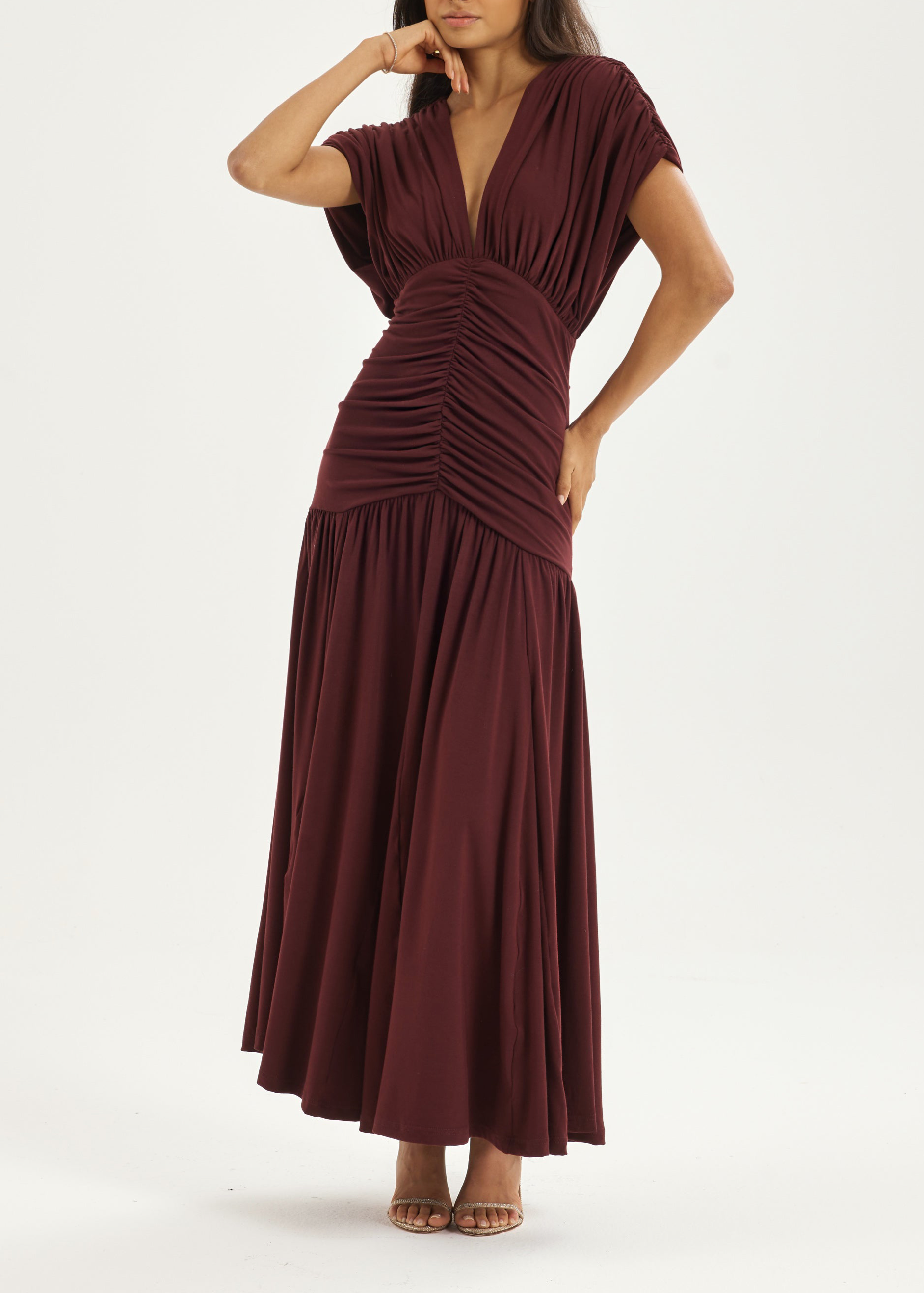 Alaina Drapert Paneldrøm Kjole | Merlot