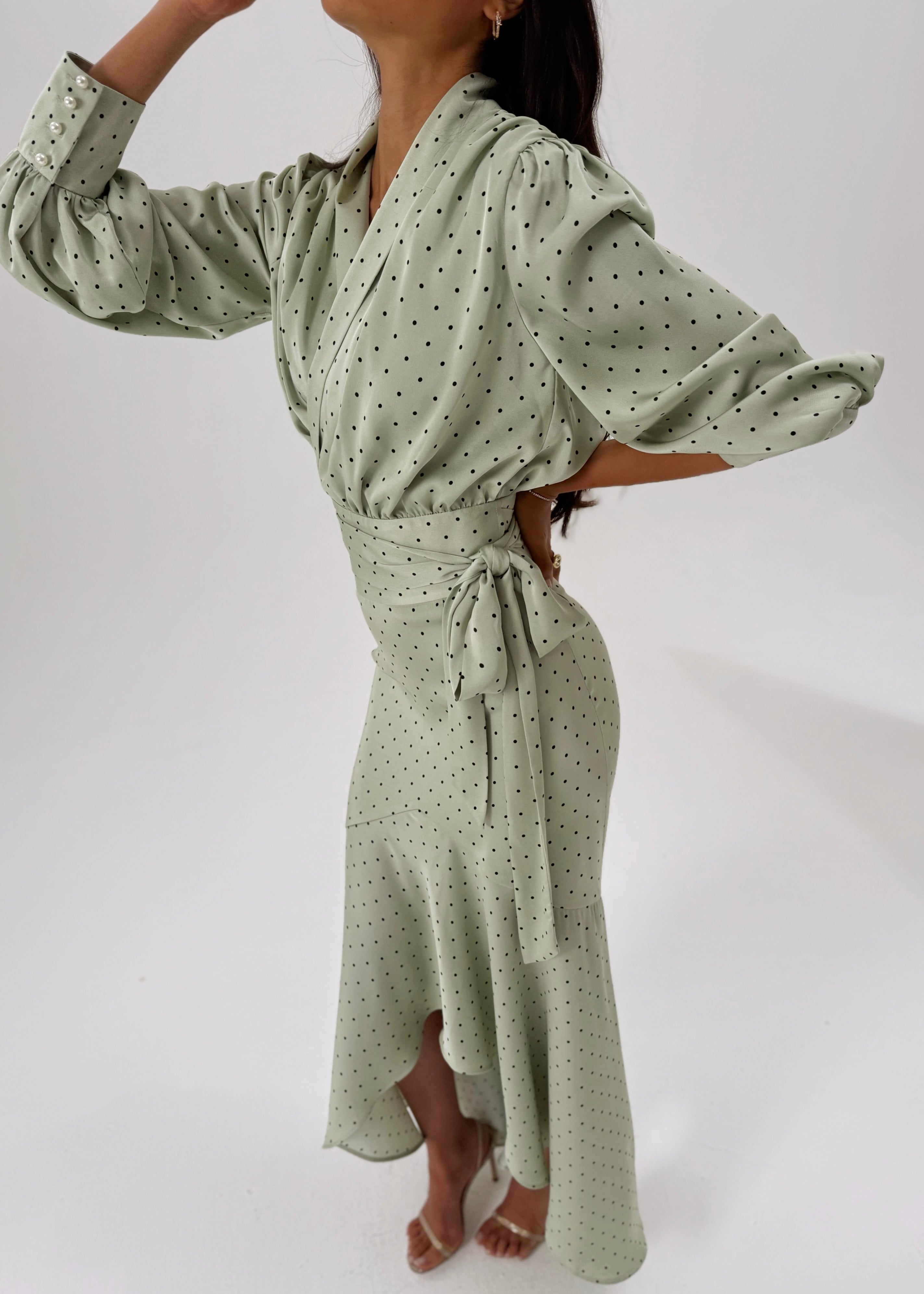 Martina Polka Dot Cascade Skirt | Matcha