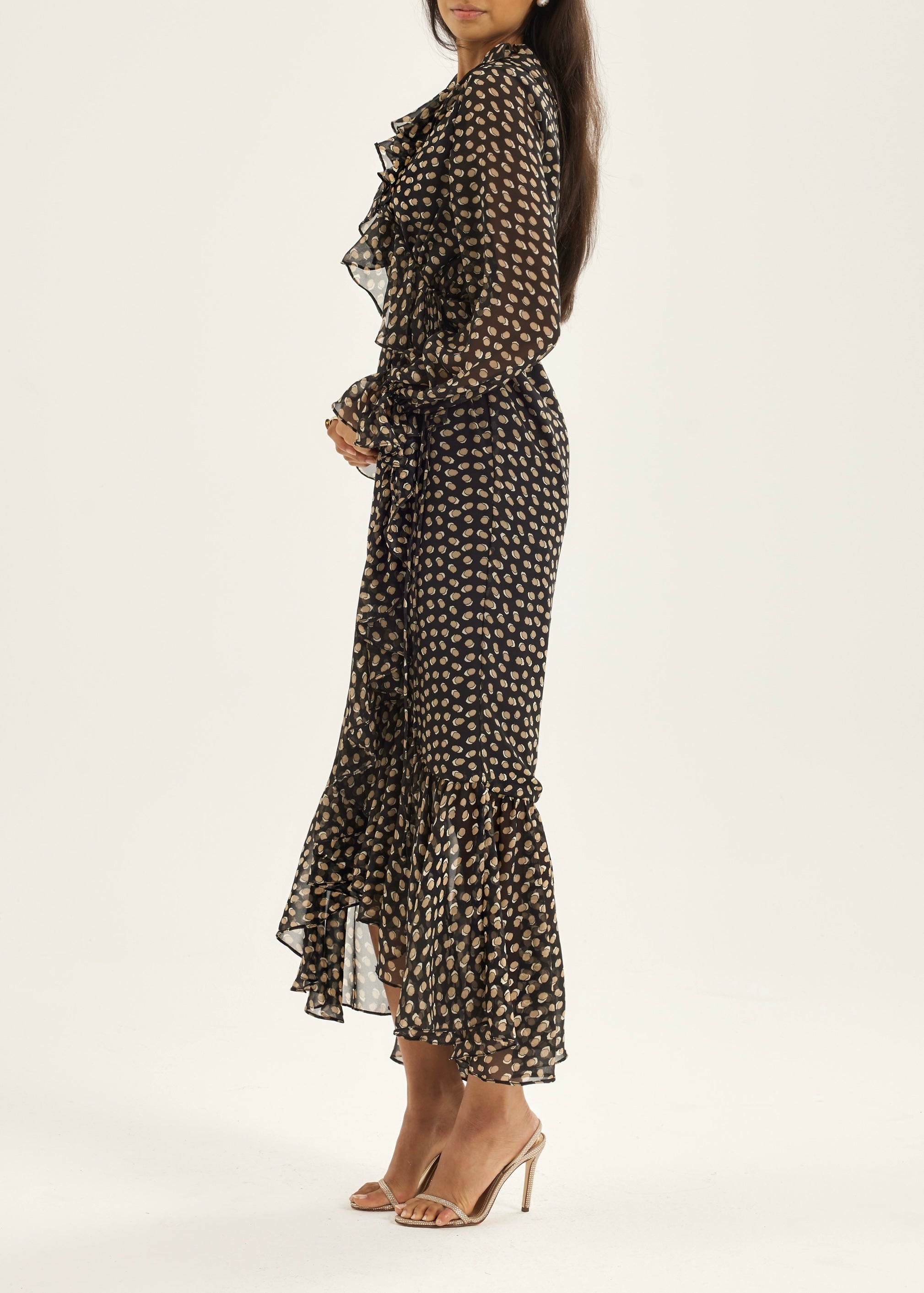 Meryl Tie Wrap Printed Maxi Dress | Black/Brown