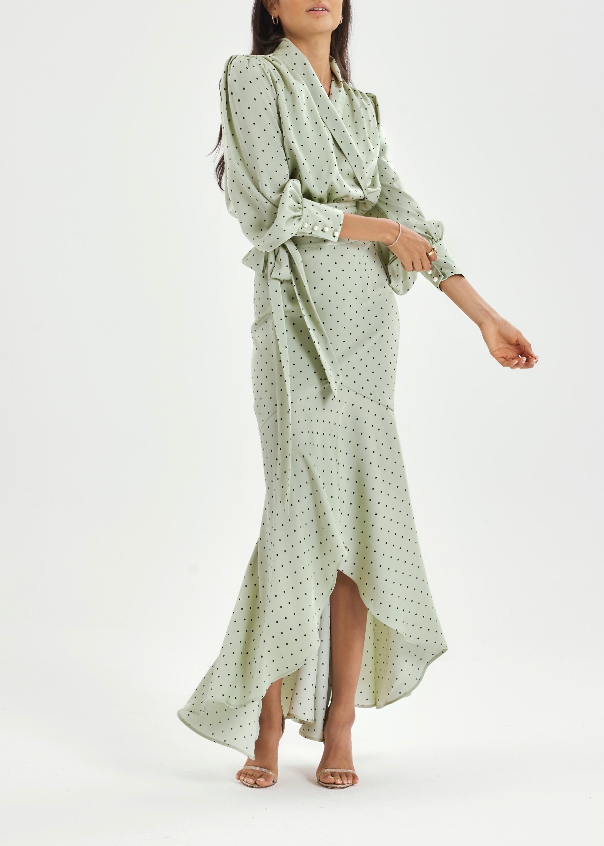 Martina Polka Dot Cascade Skirt | Matcha