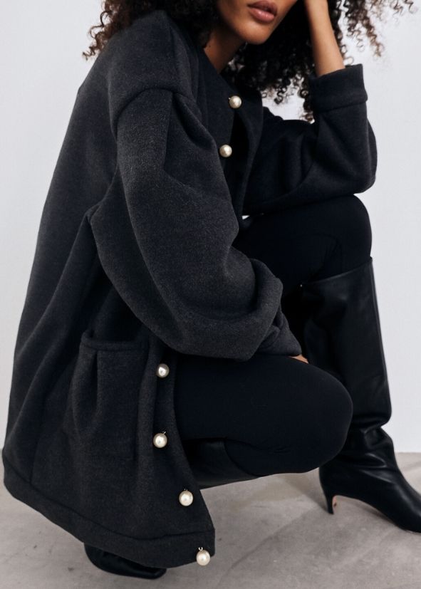 Corrine Pearl Button Cardigan Coat | Charcoal