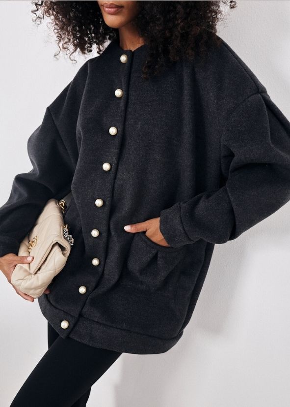Corrine Pearl Button Cardigan Coat | Charcoal
