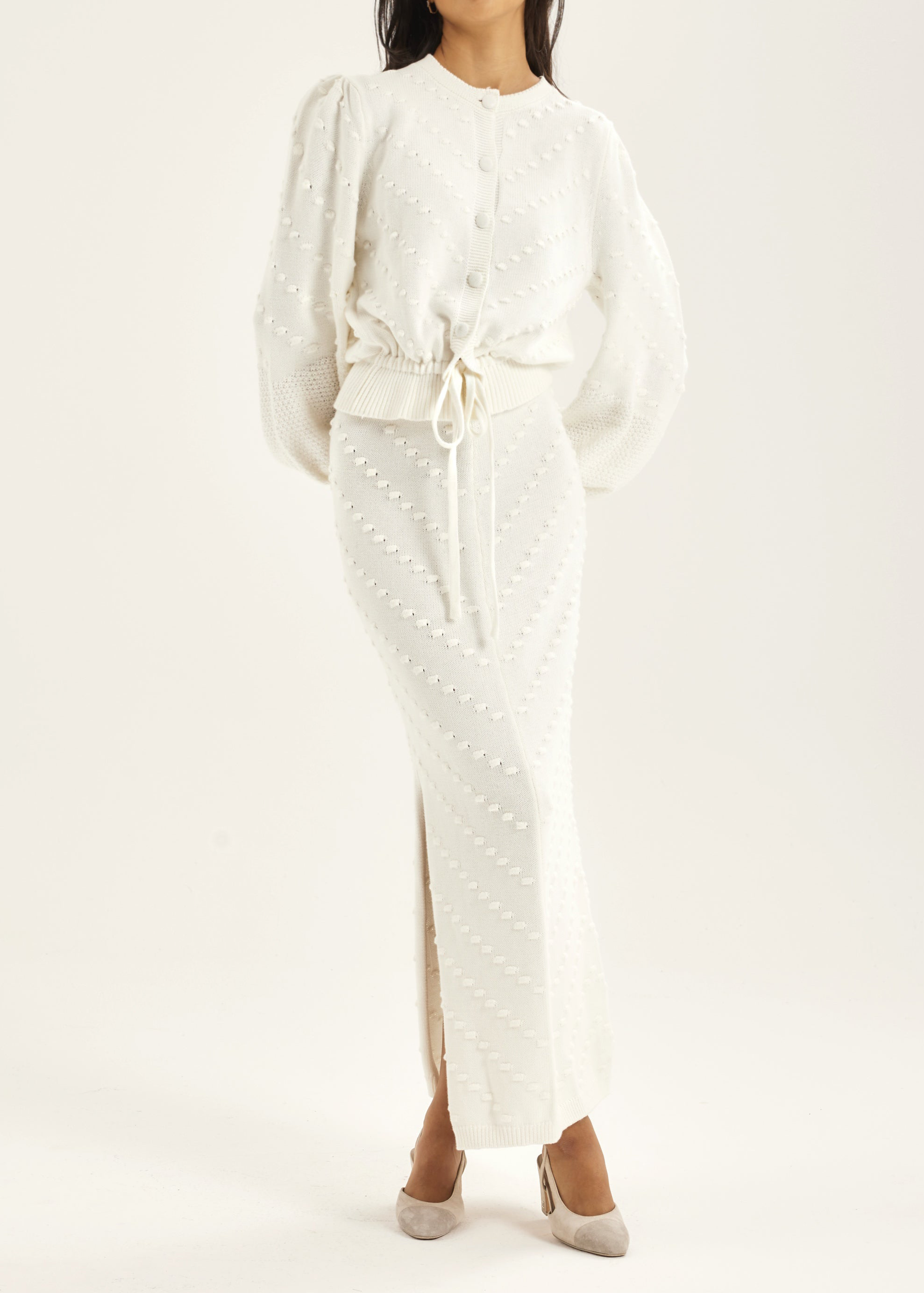Freya Textured Cotton Cardigan | Ivory