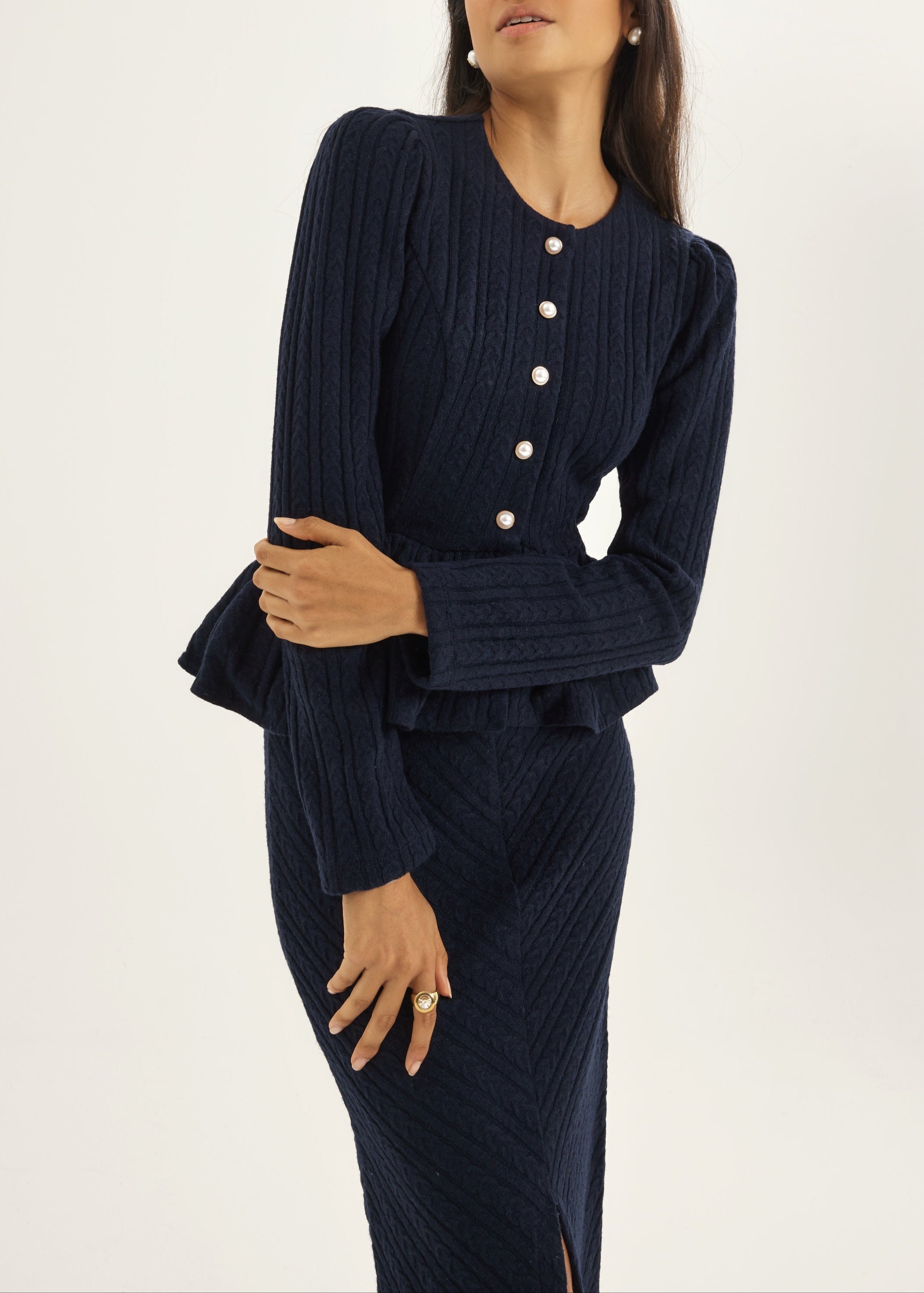 Daria Cable Knit Pencil Skirt | Navy