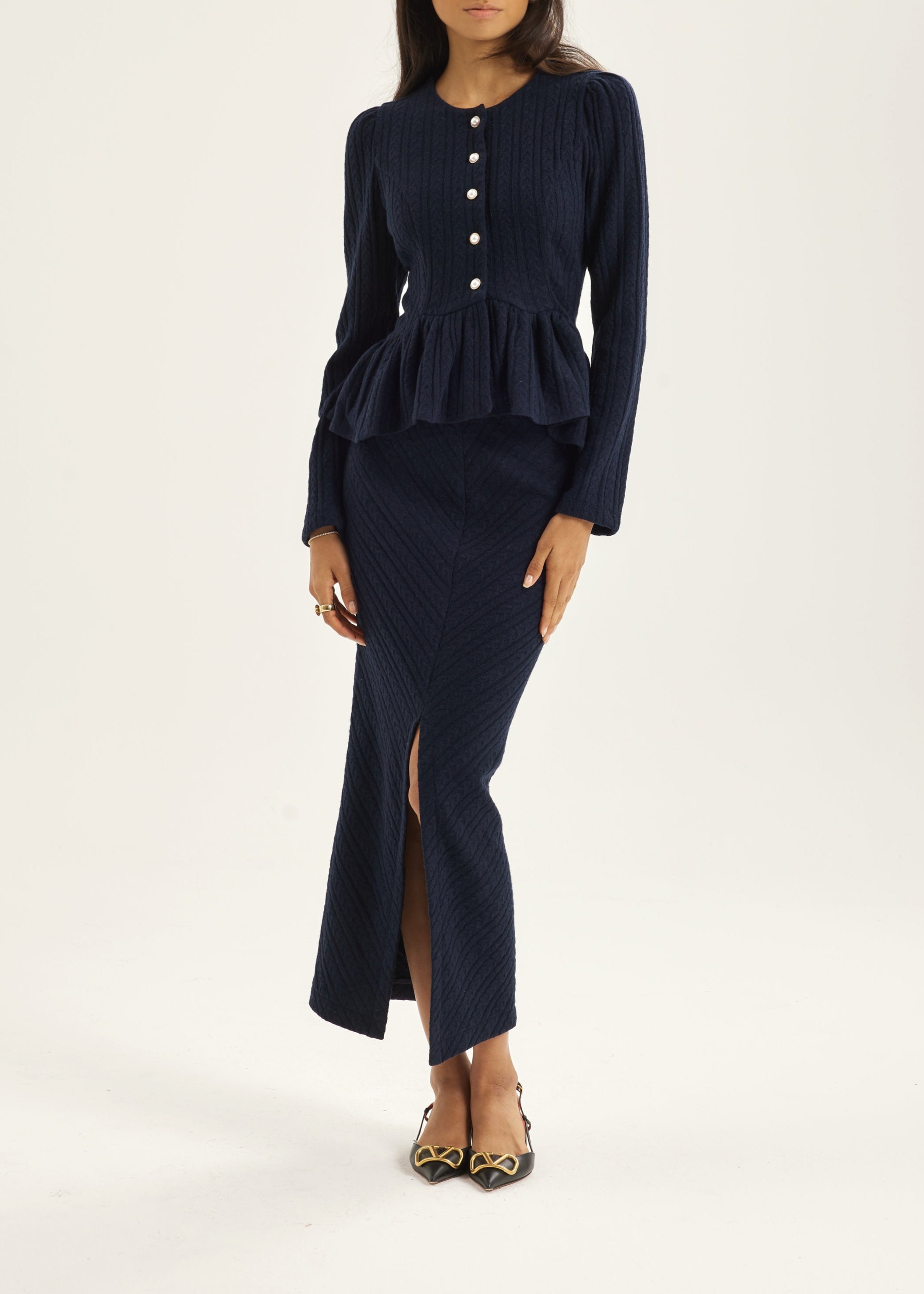 Daria Cable Knit Pencil Skirt | Navy