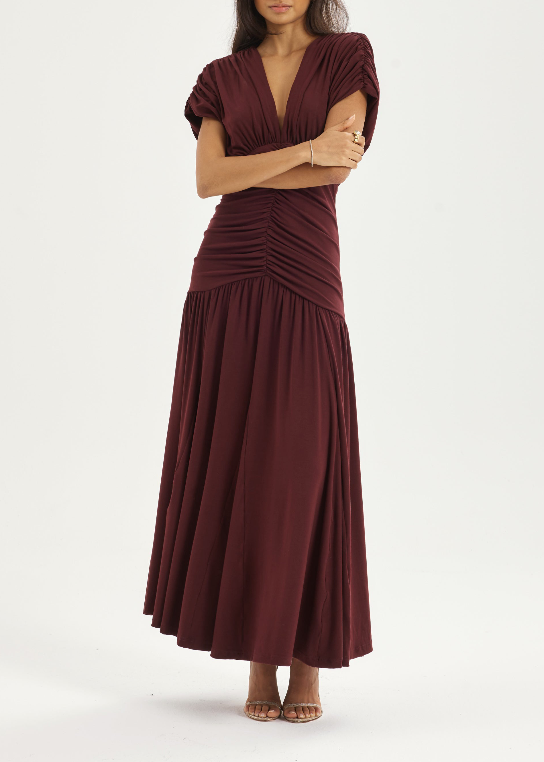 Alaina Drapert Paneldrøm Kjole | Merlot