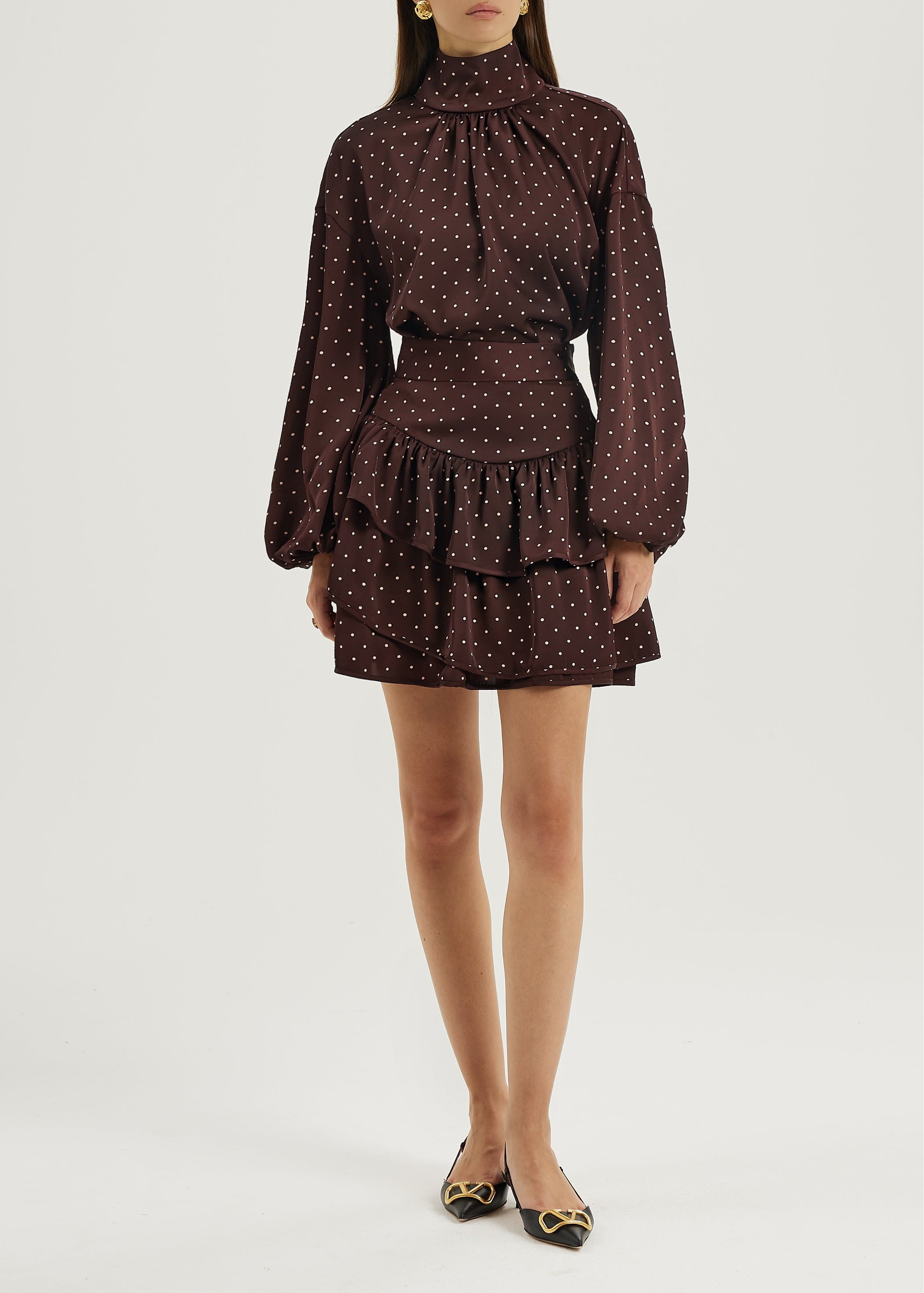 Anita Polka Volume Sleeve Blouse | Merlot