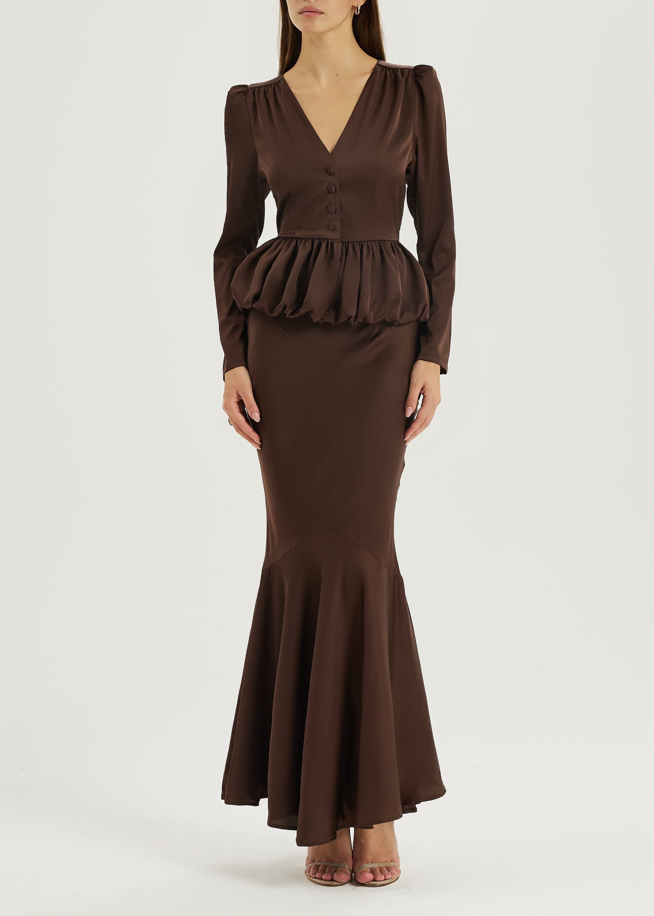 Bianca Bias Cut Peplum Elegance Skirt | Cocoa