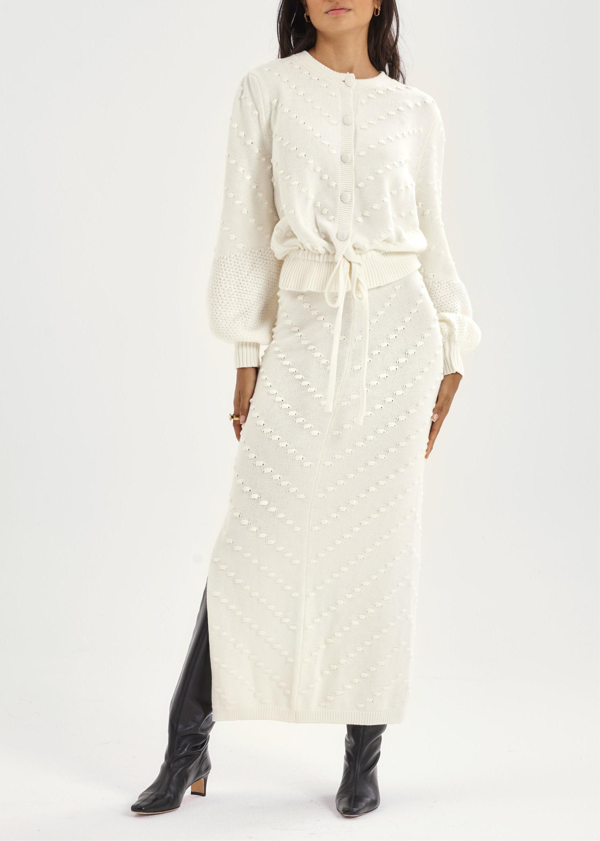 Freya Textured Cotton Cardigan | Ivory