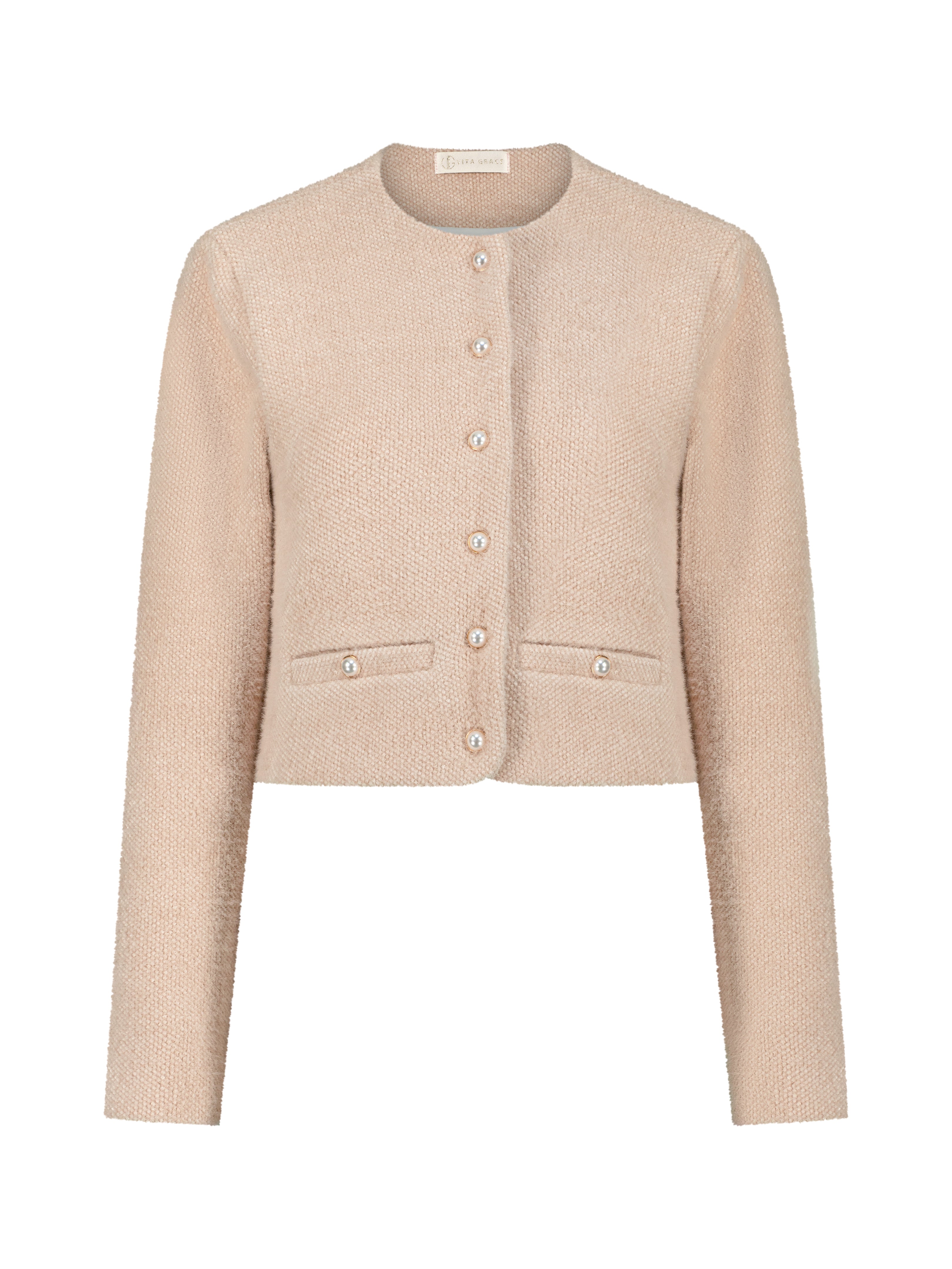 Eyla Pearl Button Cardigan/Jacket | Powder Blush