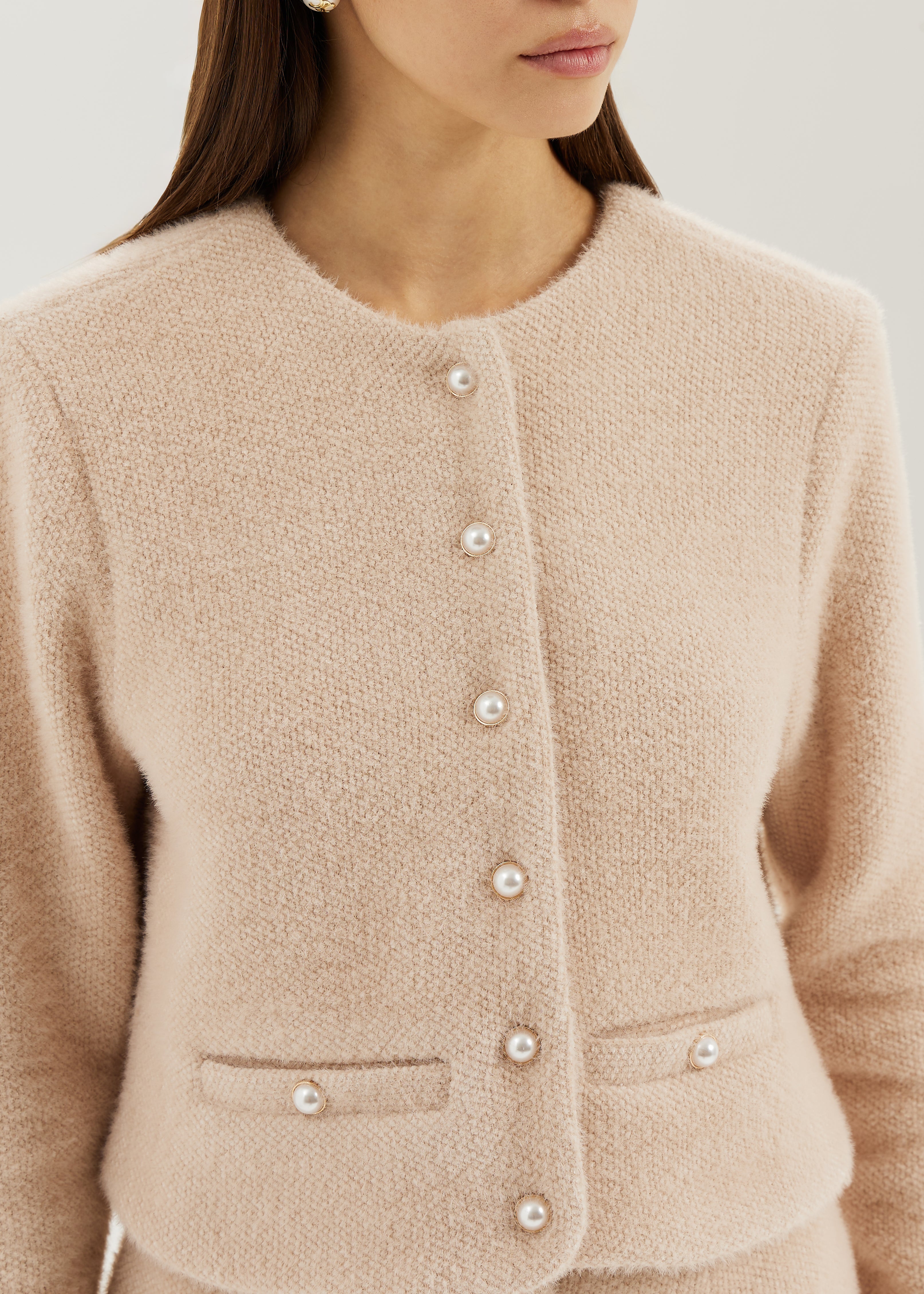 Eyla Pearl Button Cardigan/Jacket | Powder Blush