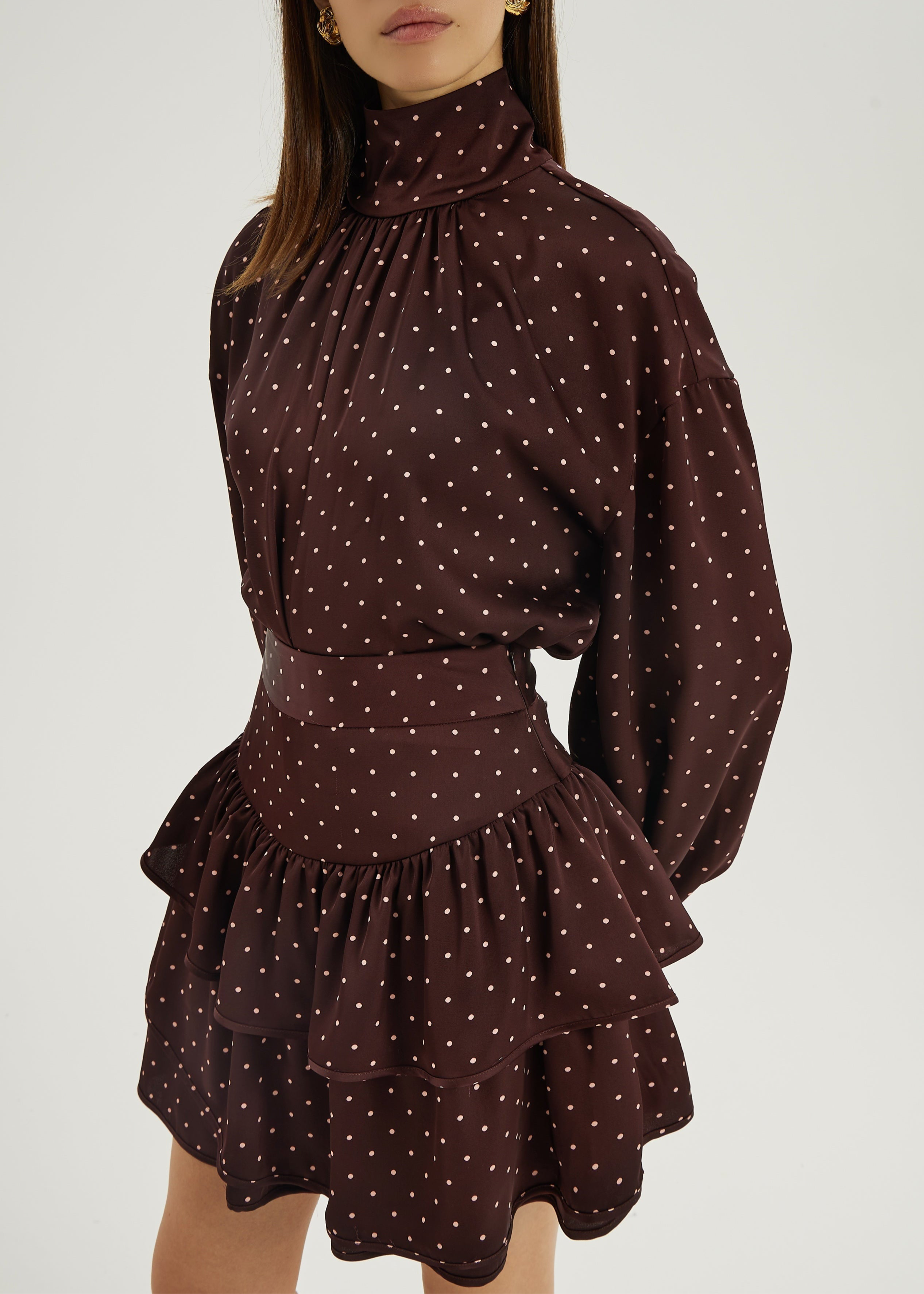 Anais Tiered Polka Vibe Skirt | Merlot