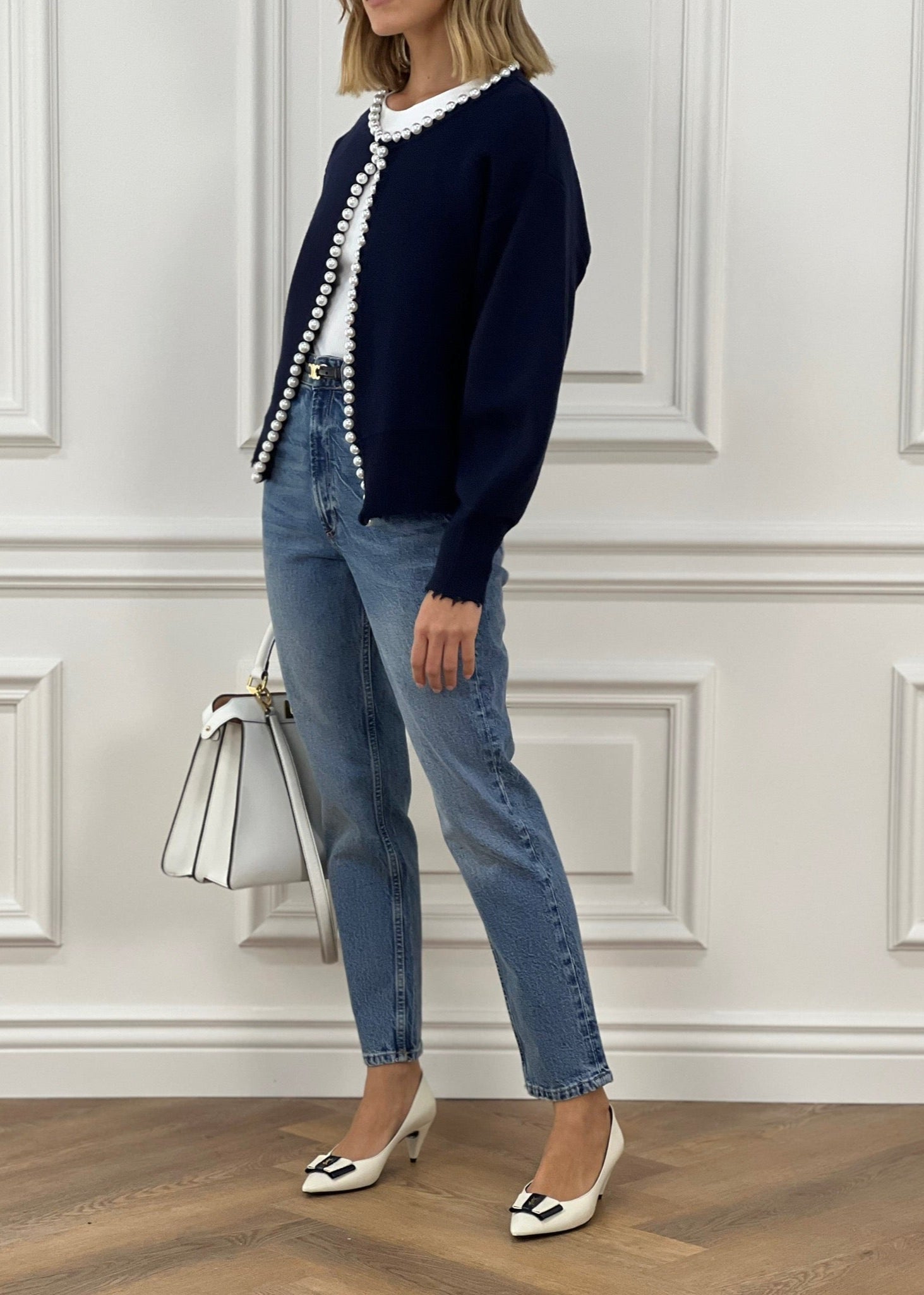 Isabella Pearl Edge Cardigan | Navy
