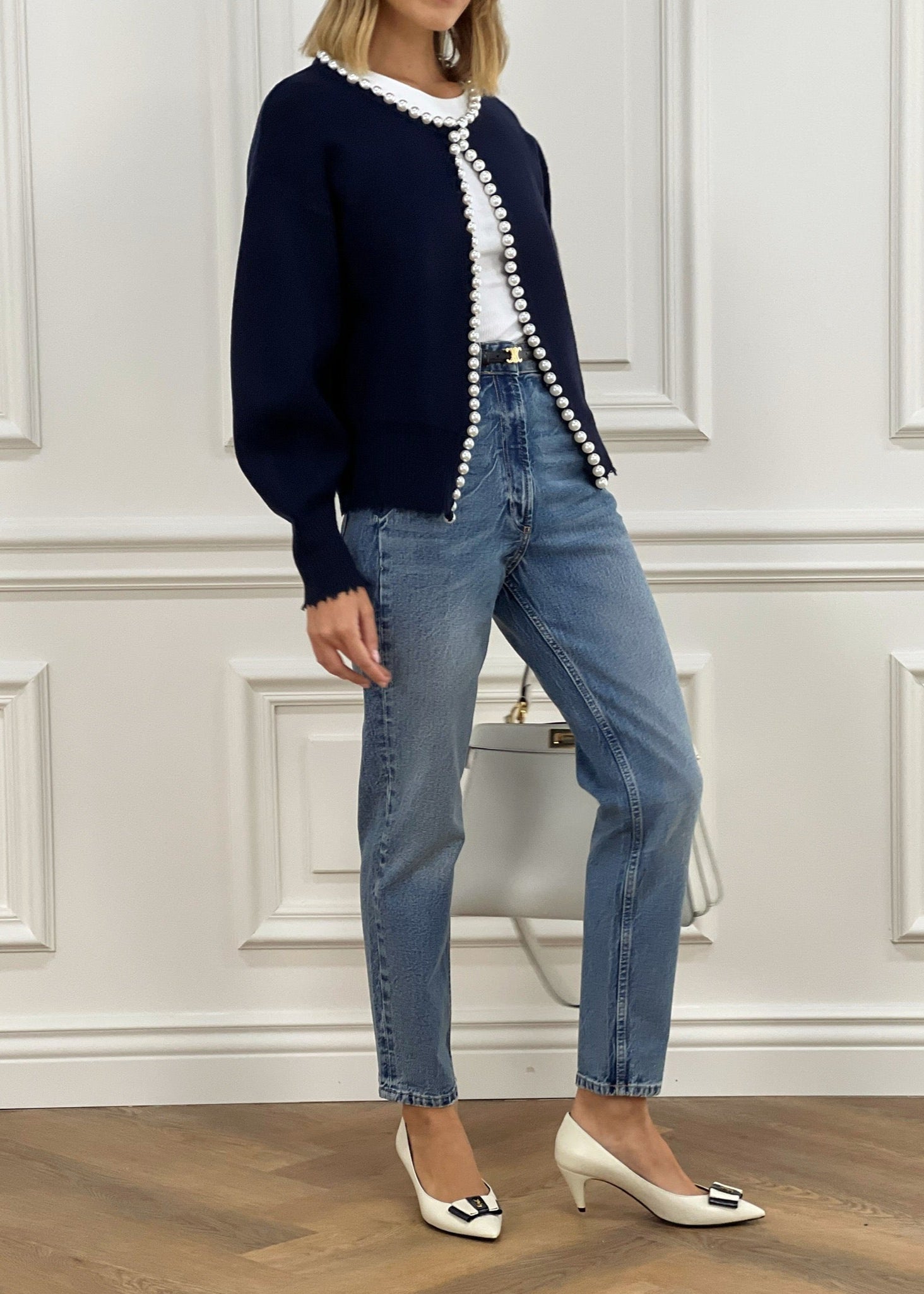 Isabella Pearl Edge Cardigan | Navy