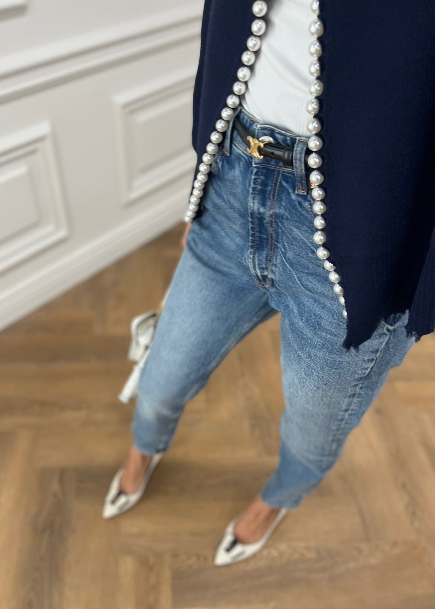 Isabella Pearl Edge Cardigan | Navy