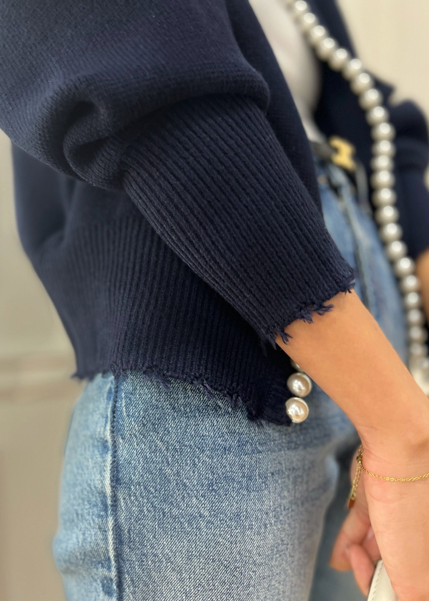 Isabella Pearl Edge Cardigan | Navy
