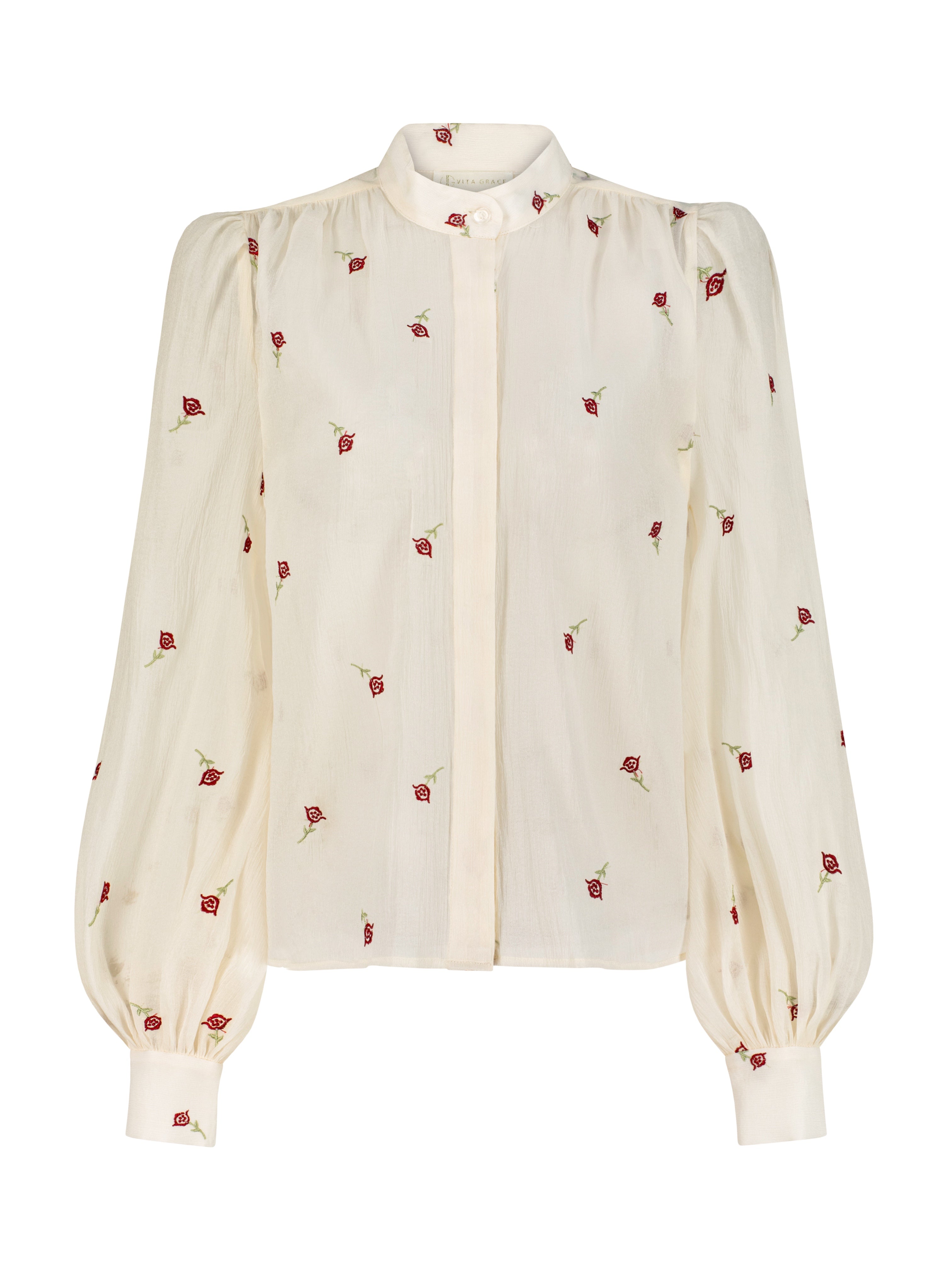Sophia Embroidered Blouse | Ivory/Red