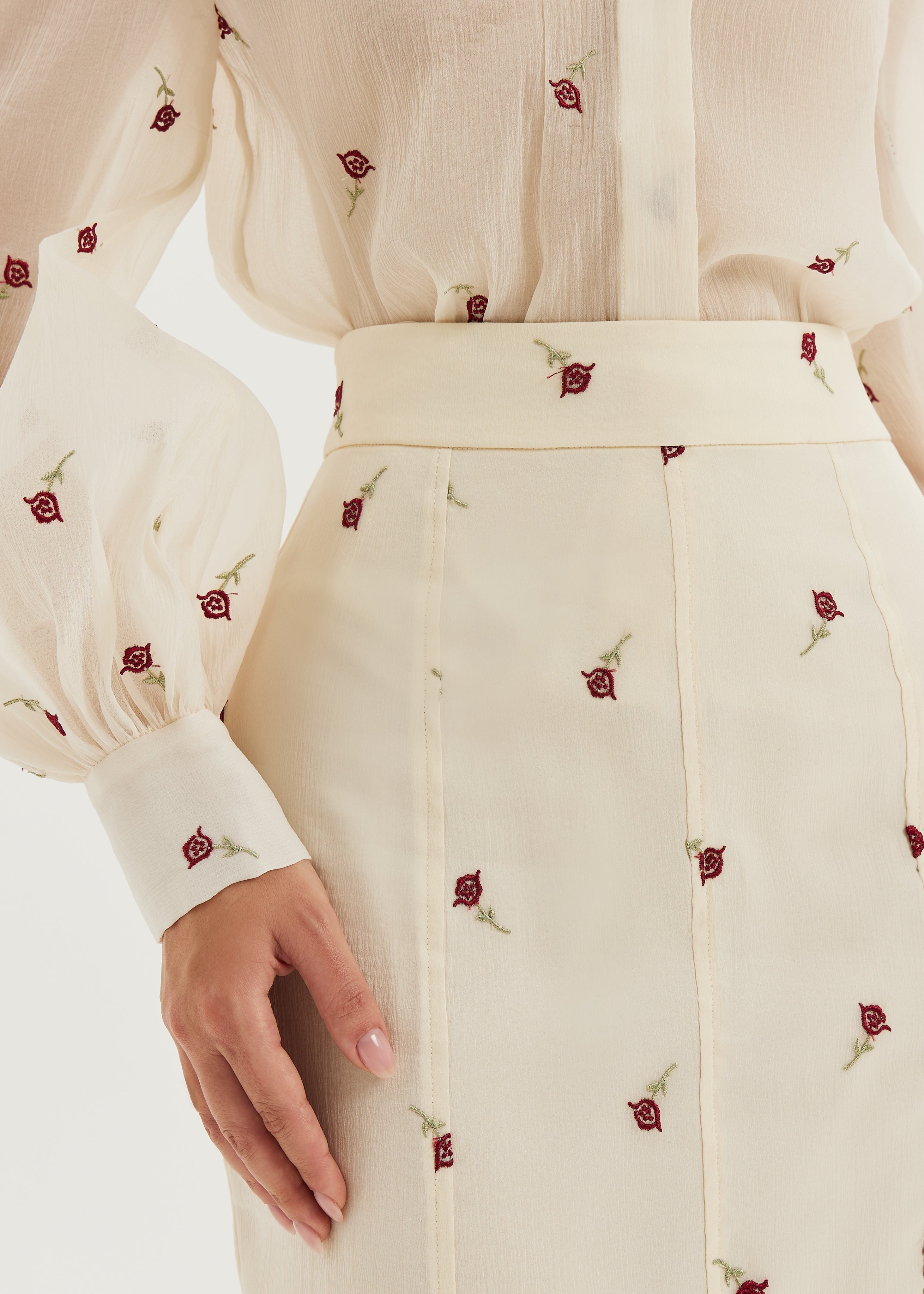 Sophia Embroidered Blouse | Ivory/Red