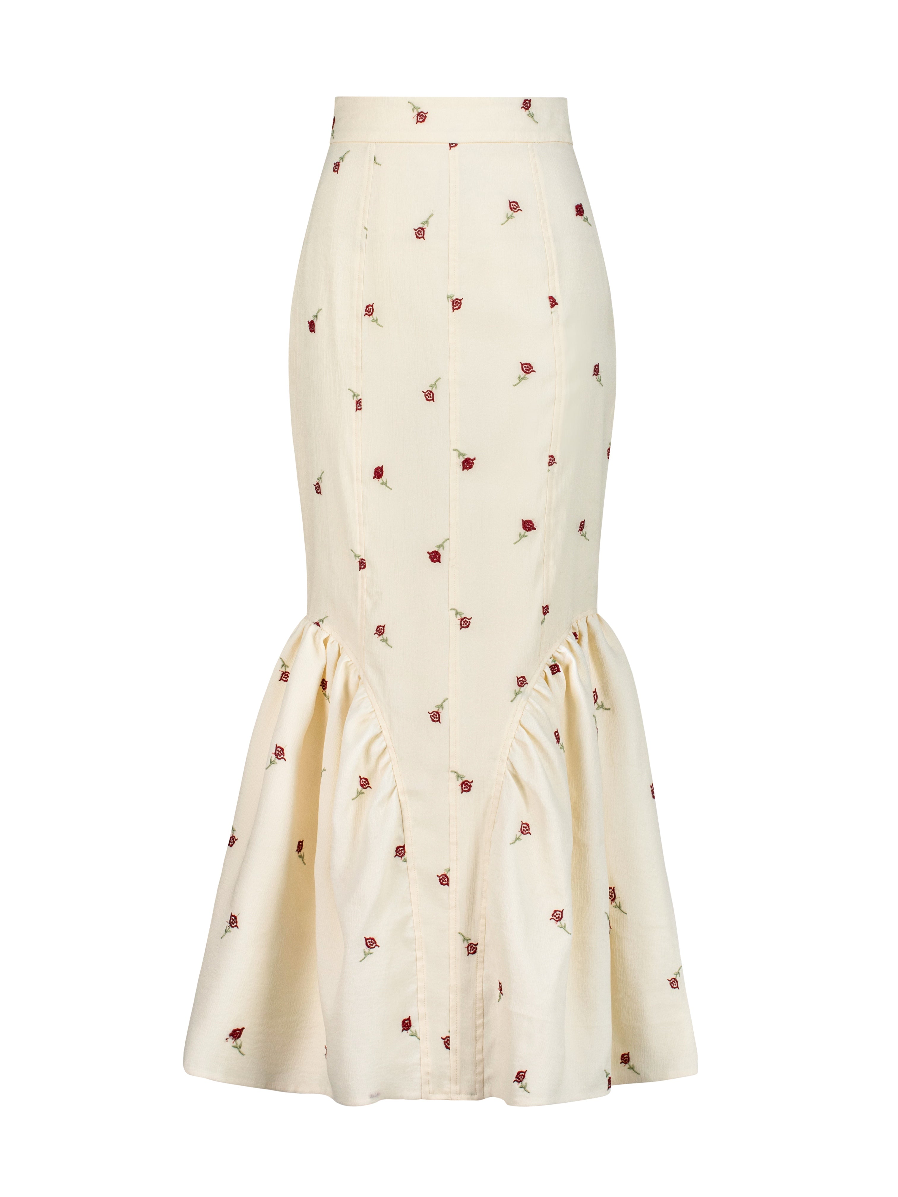 Sophia Panelled & Peplum Pencil Skirt | Ivory/Red