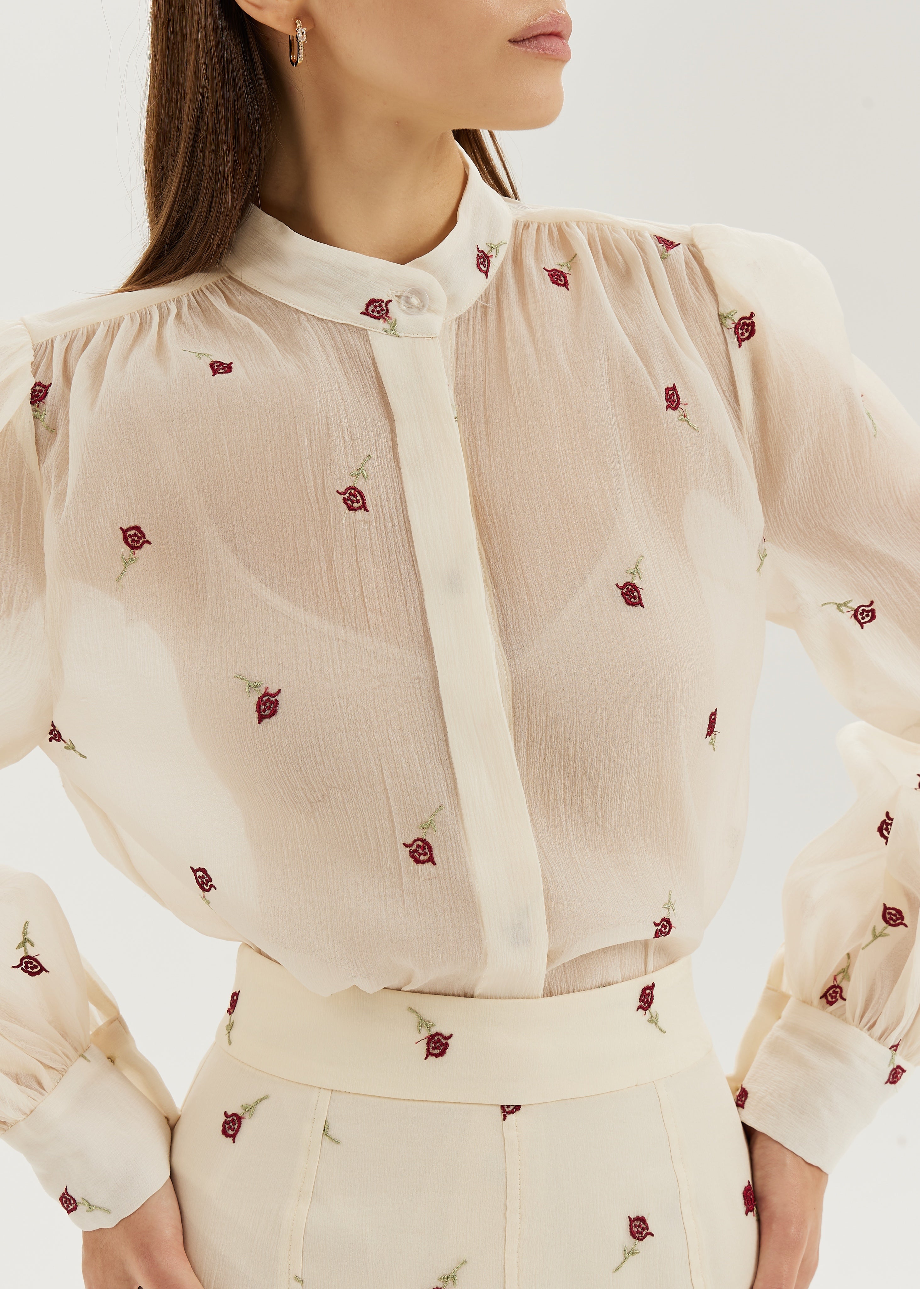 Sophia Embroidered Blouse | Ivory/Red