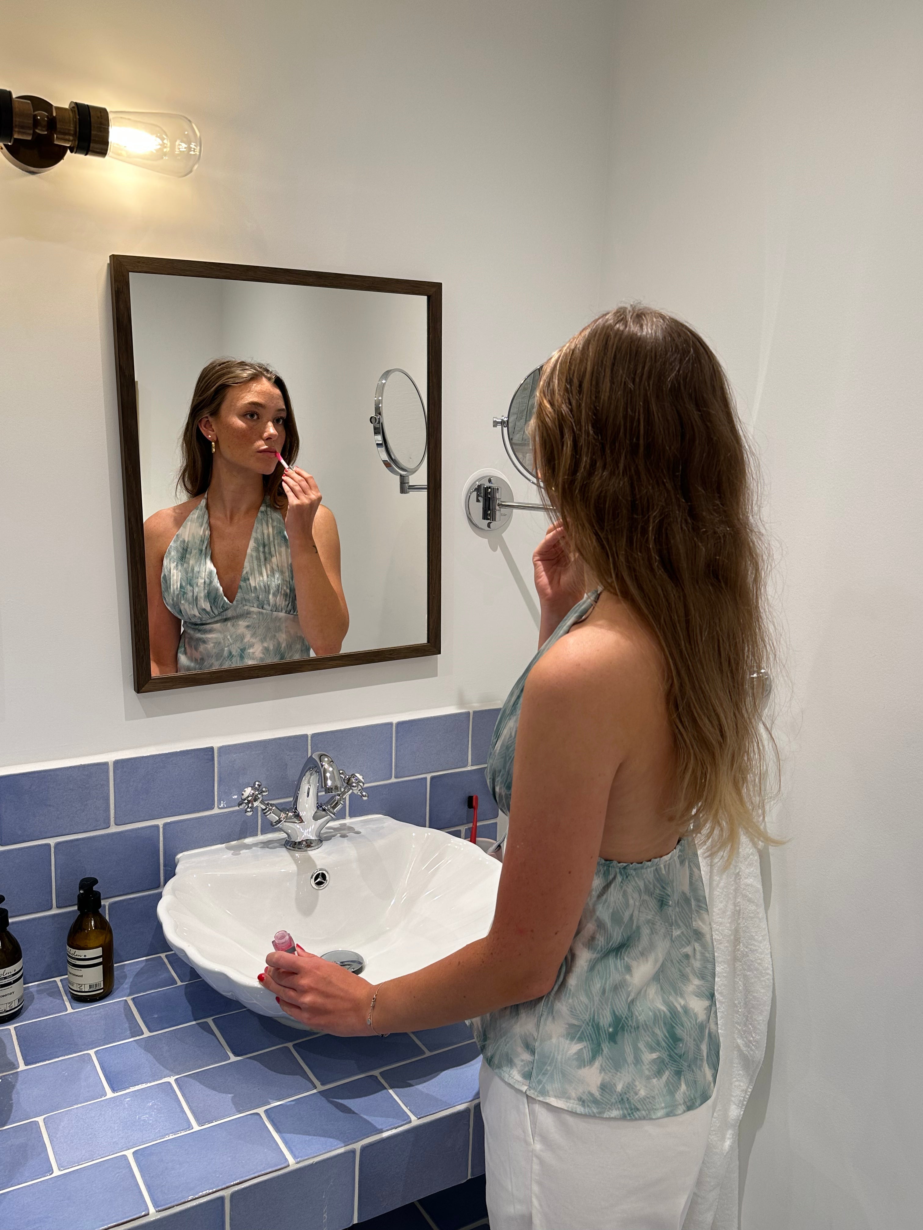 Alexandrine satin top - Turquoise