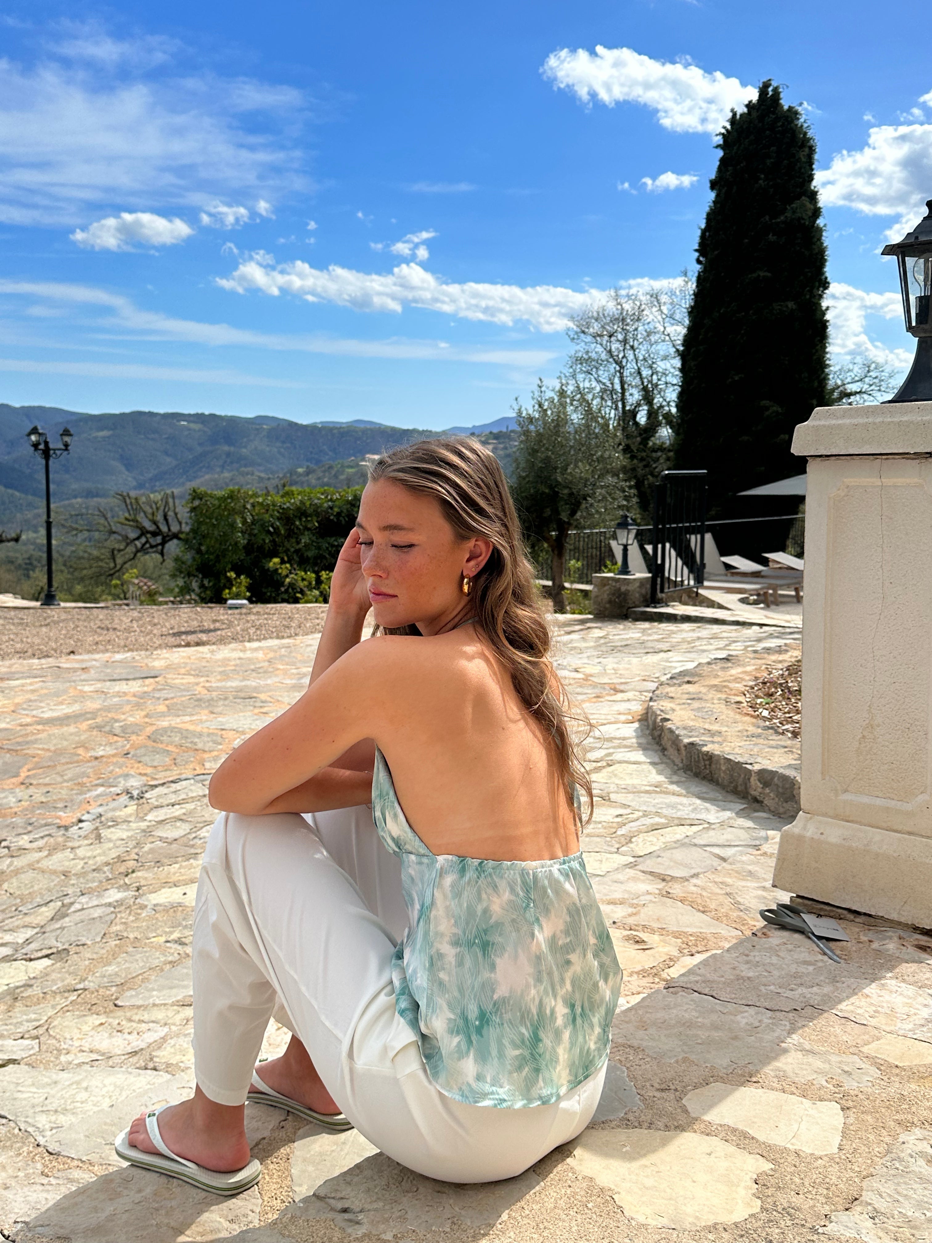 Alexandrine satin top - Turquoise