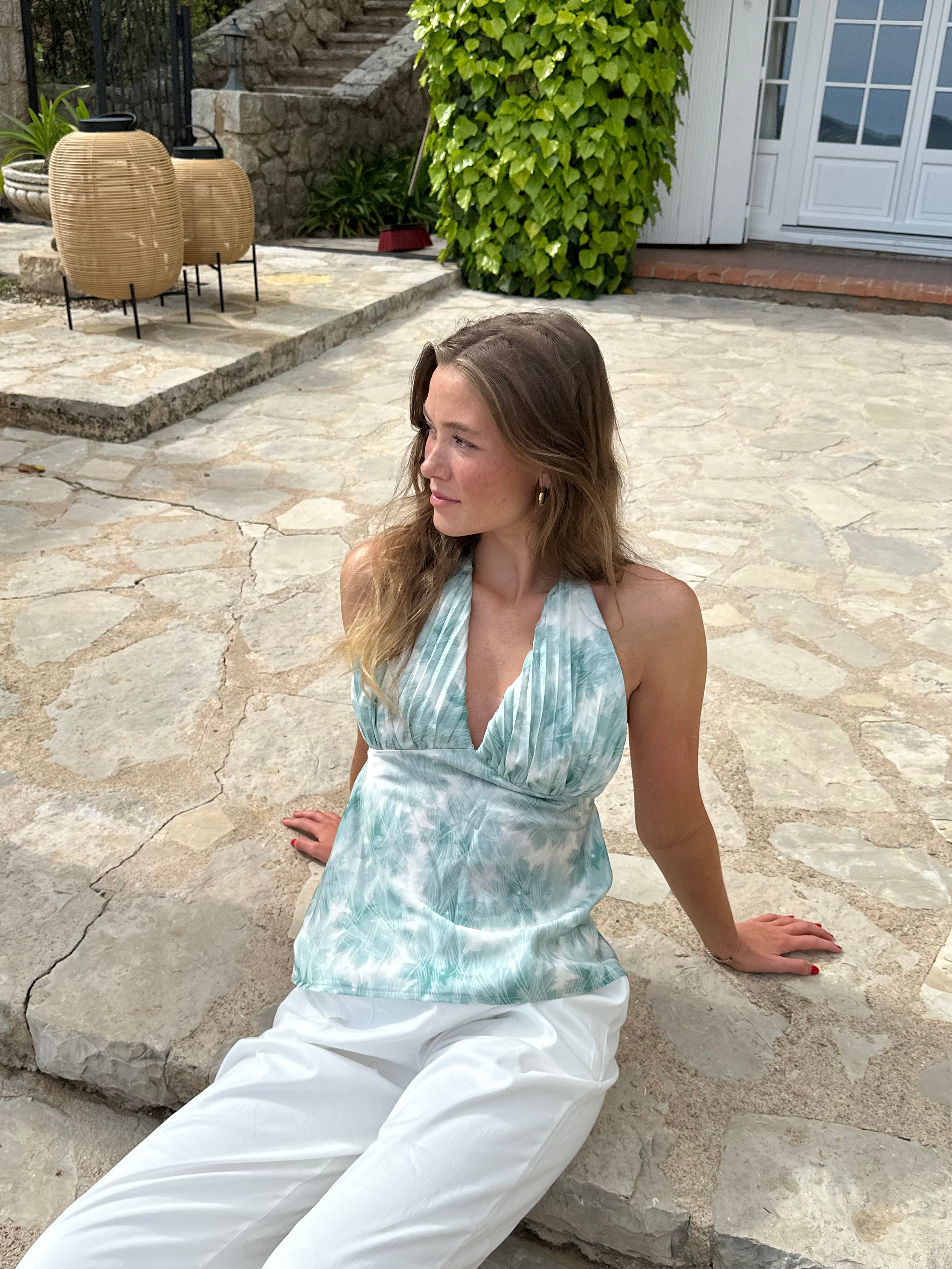 Alexandrine satin top - Turquoise