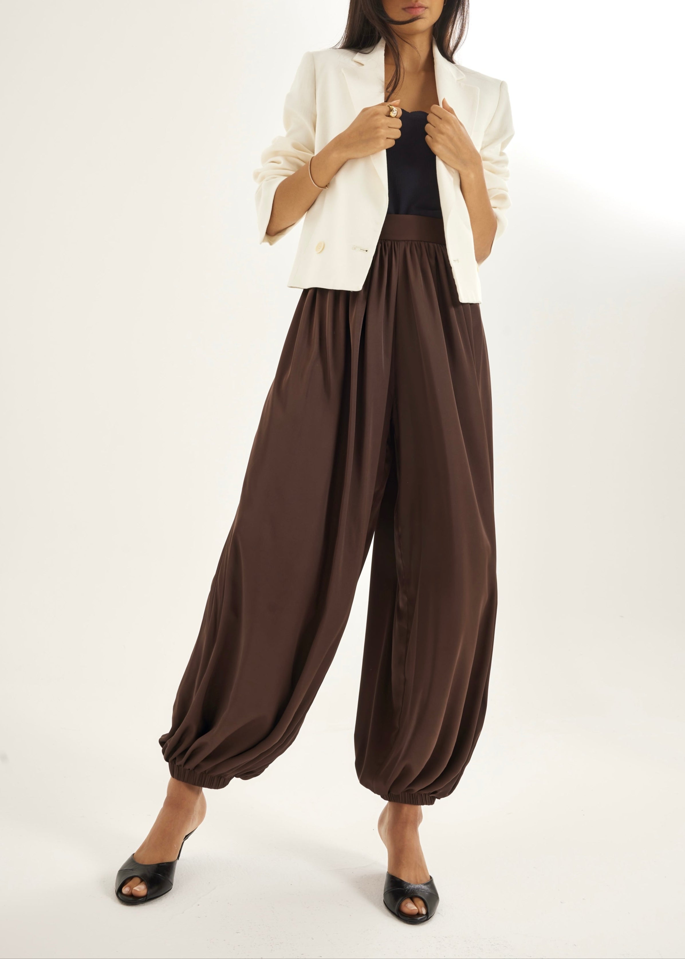 Karlie Satin Balloon Pants | Espresso