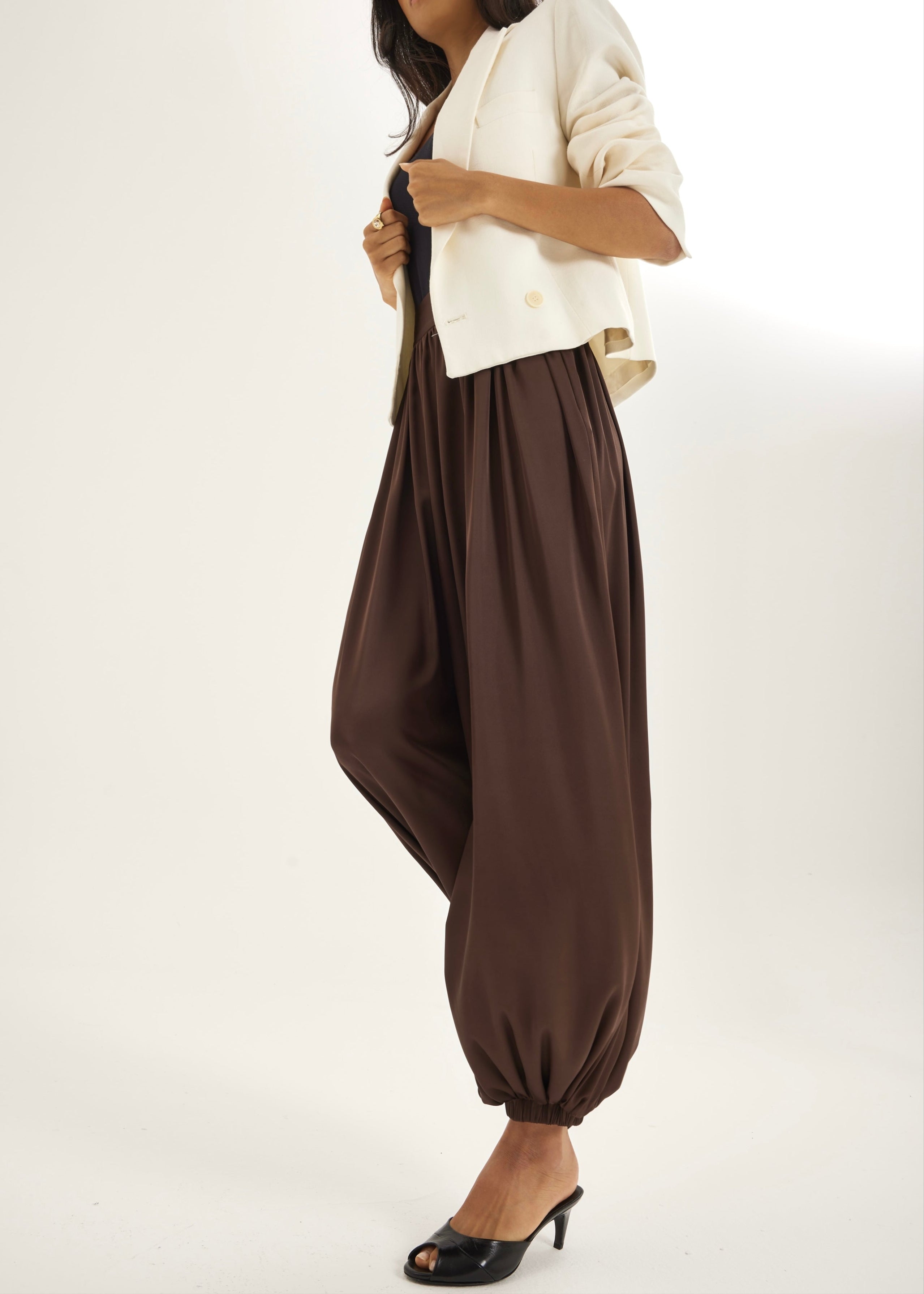 Karlie Satin Balloon Pants | Espresso