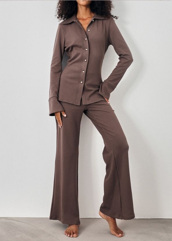 Lena Ribbed Lounge Pant | Taupe
