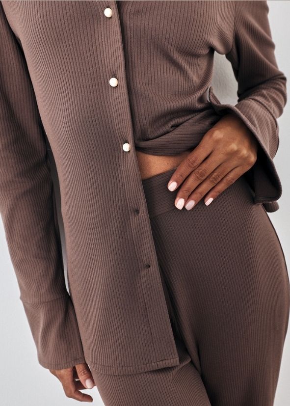 Lena Ribbed Lounge Shirt | Taupe