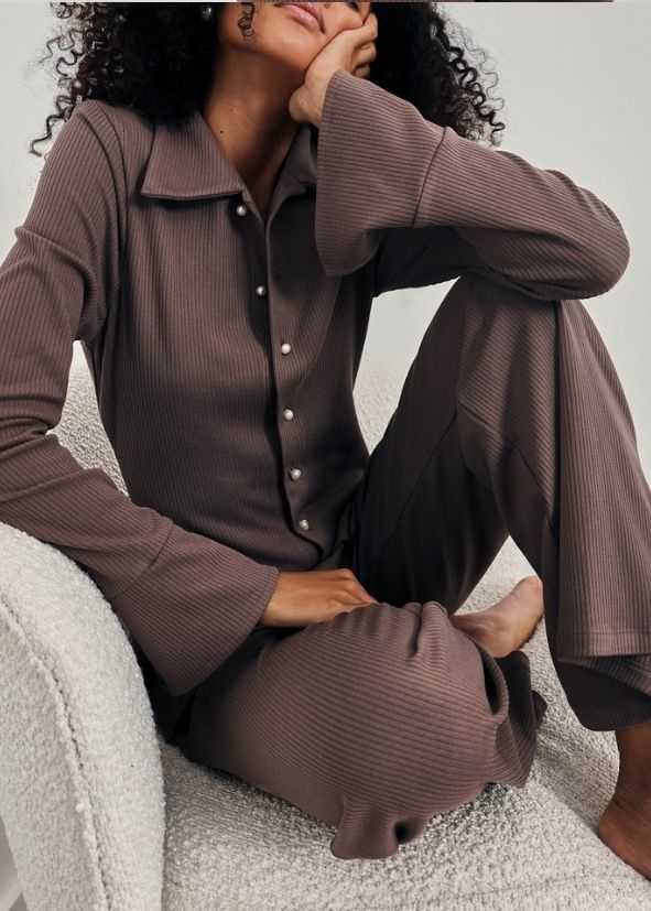 Lena Ribbed Lounge Shirt | Taupe