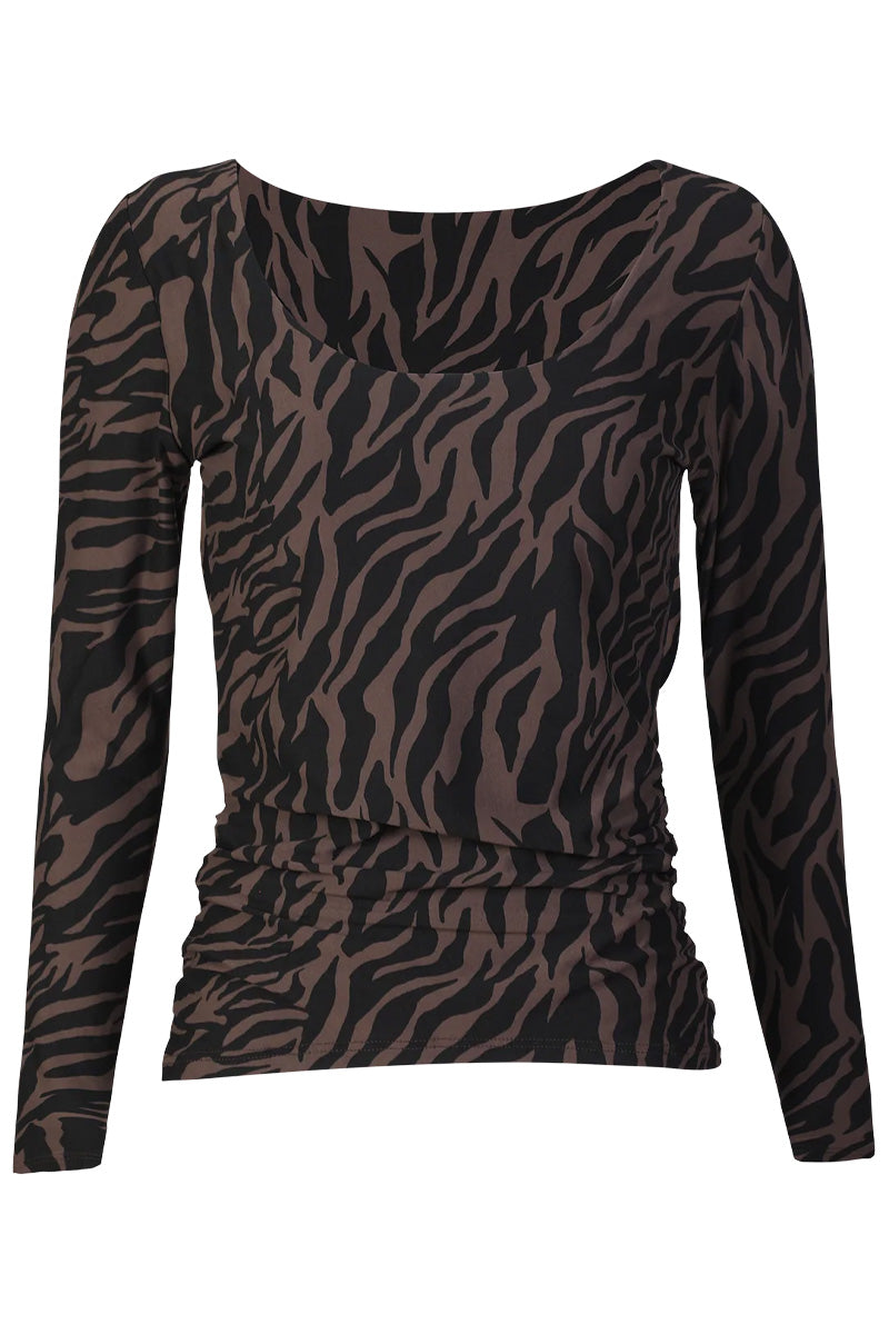 Alma Ls Turn Top | Dark Brown Zebra | Vendbar bluse fra Liberté