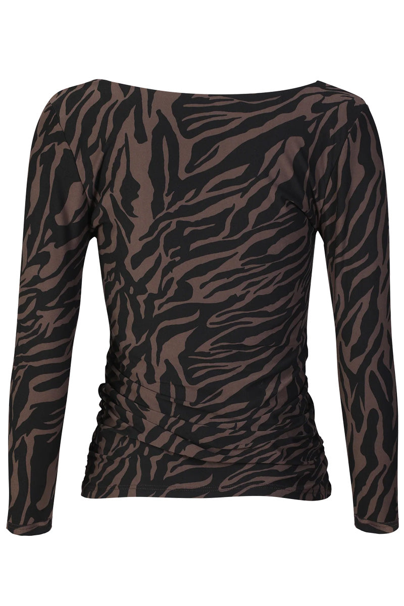 Alma Ls Turn Top | Dark Brown Zebra | Vendbar bluse fra Liberté