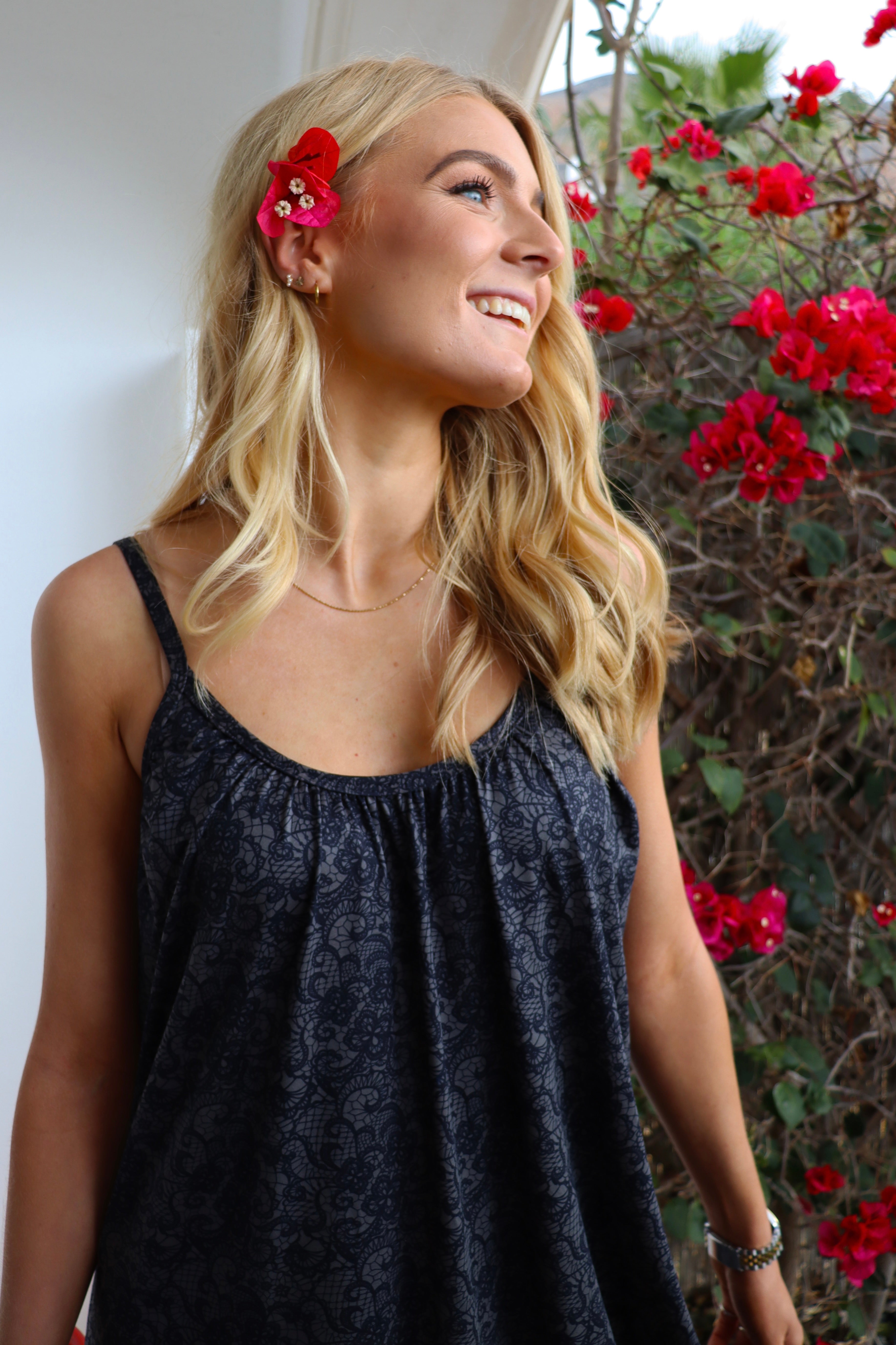 Alma Long Strap Dress | Black Grey Lace | Kjole fra Liberté