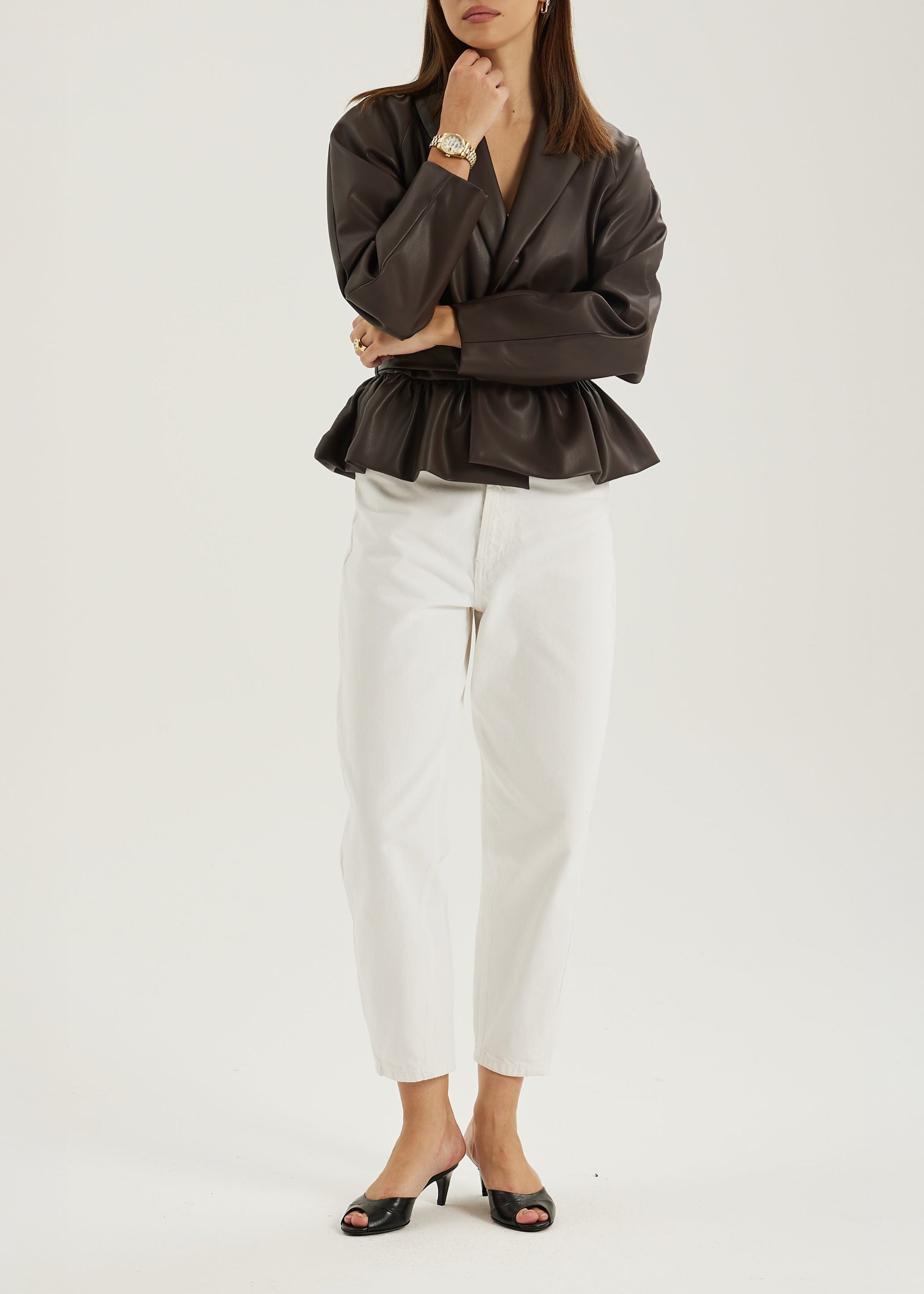 Renee Peplum Belted Jacket | Dark Brown