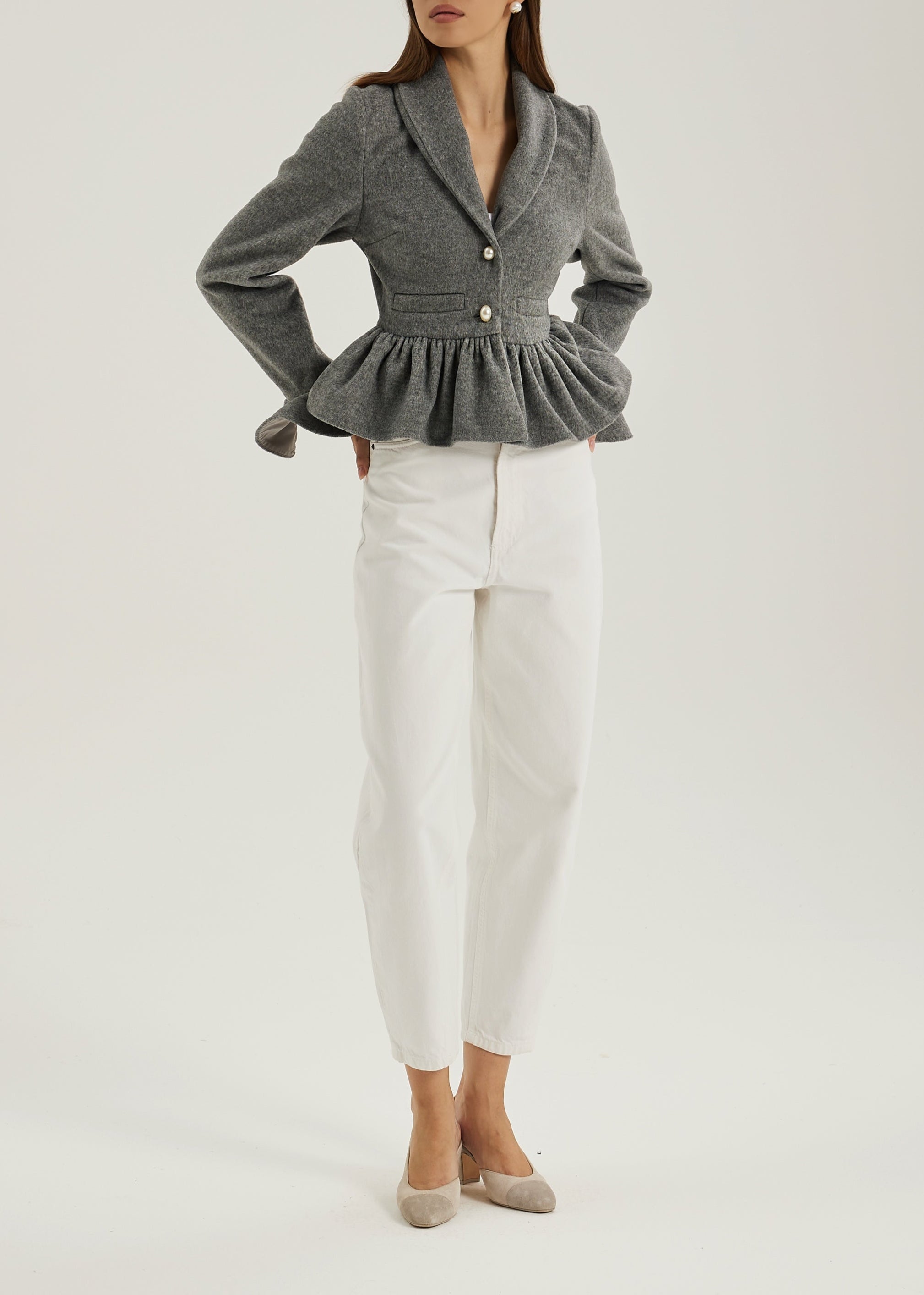 Syenna Wool Pearl Button Jacket | Grey