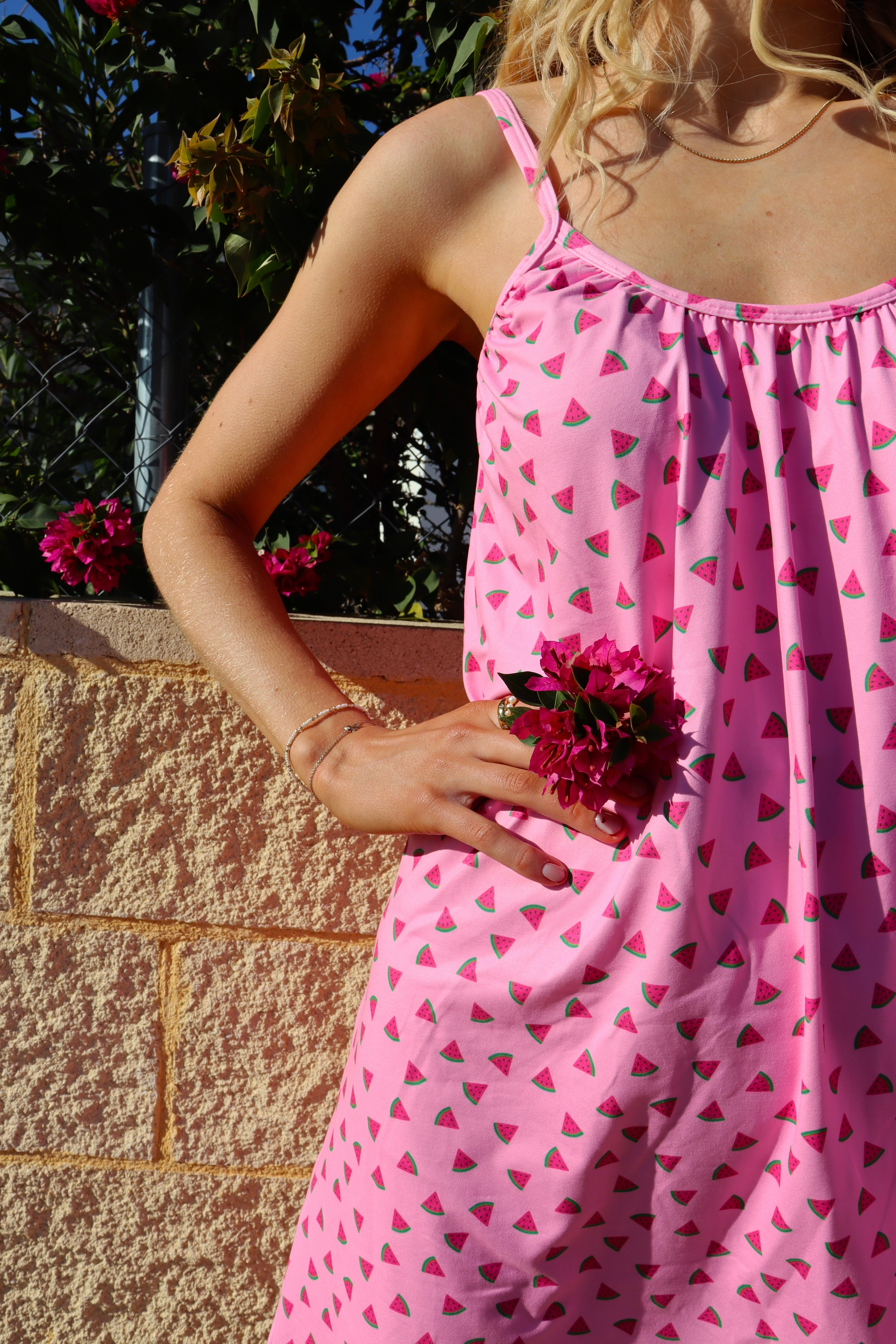 Alma Short Strap Dress | Pink Watermelon | Alma fra Liberté