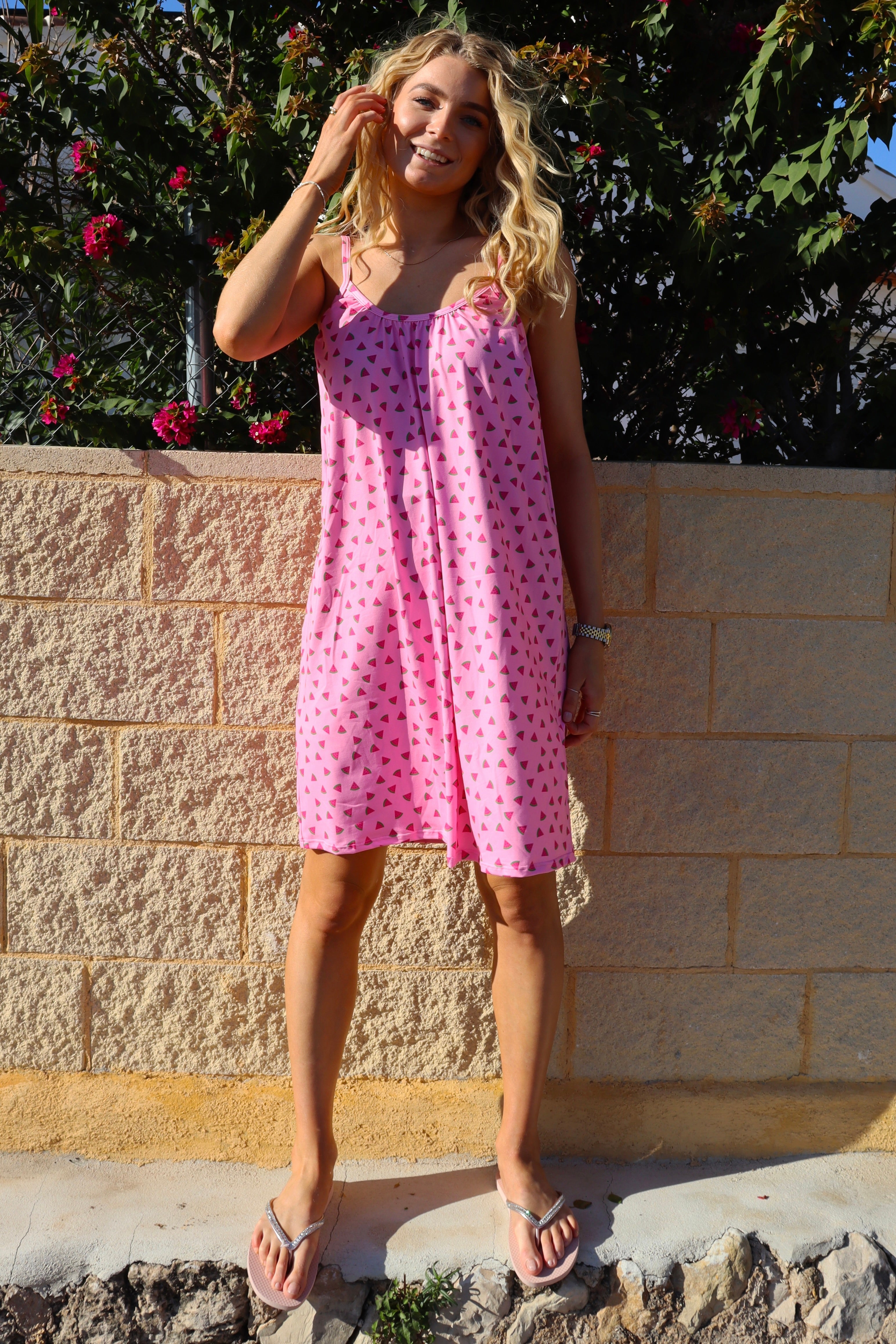 Alma Short Strap Dress | Pink Watermelon | Alma fra Liberté