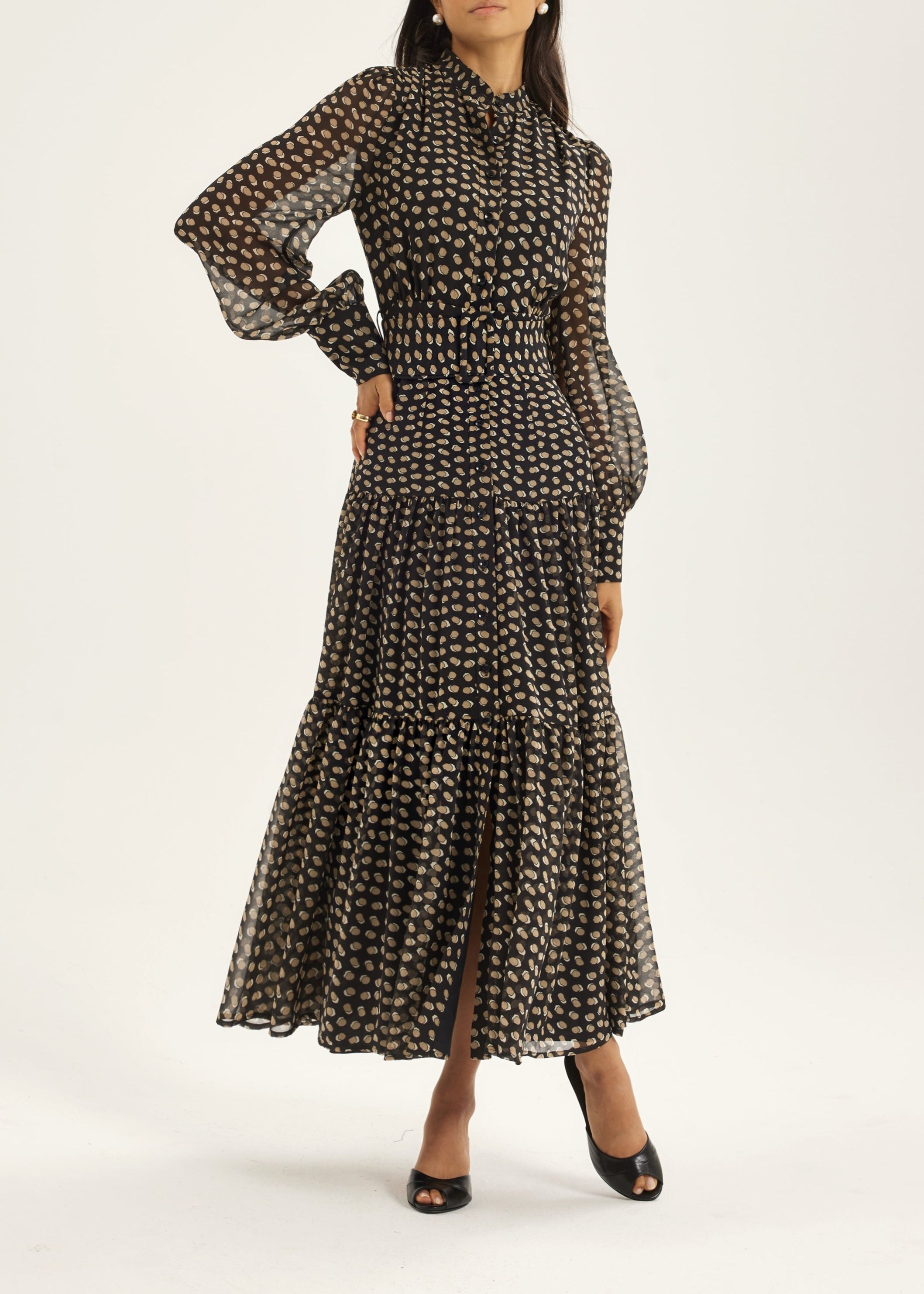 Willow Printed Belted Maxi Dress | Beige/Black