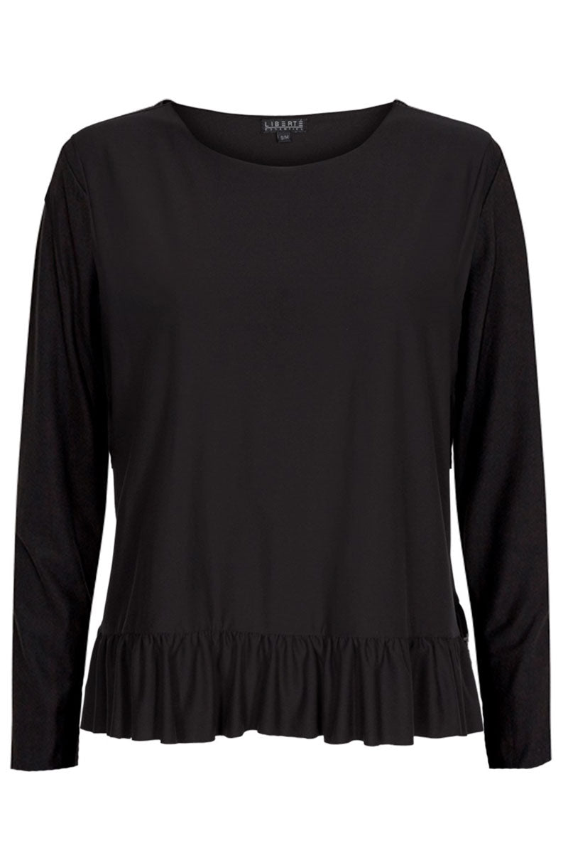 Alma LS Frill T-shirt | Black | Langærmet t-shirt fra Liberté