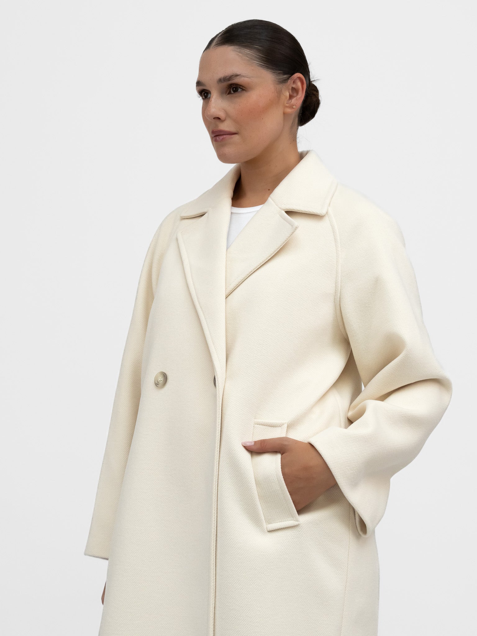 Kelly ¾ lang kåpe – krem | trendy chic oversize vinterkåpe